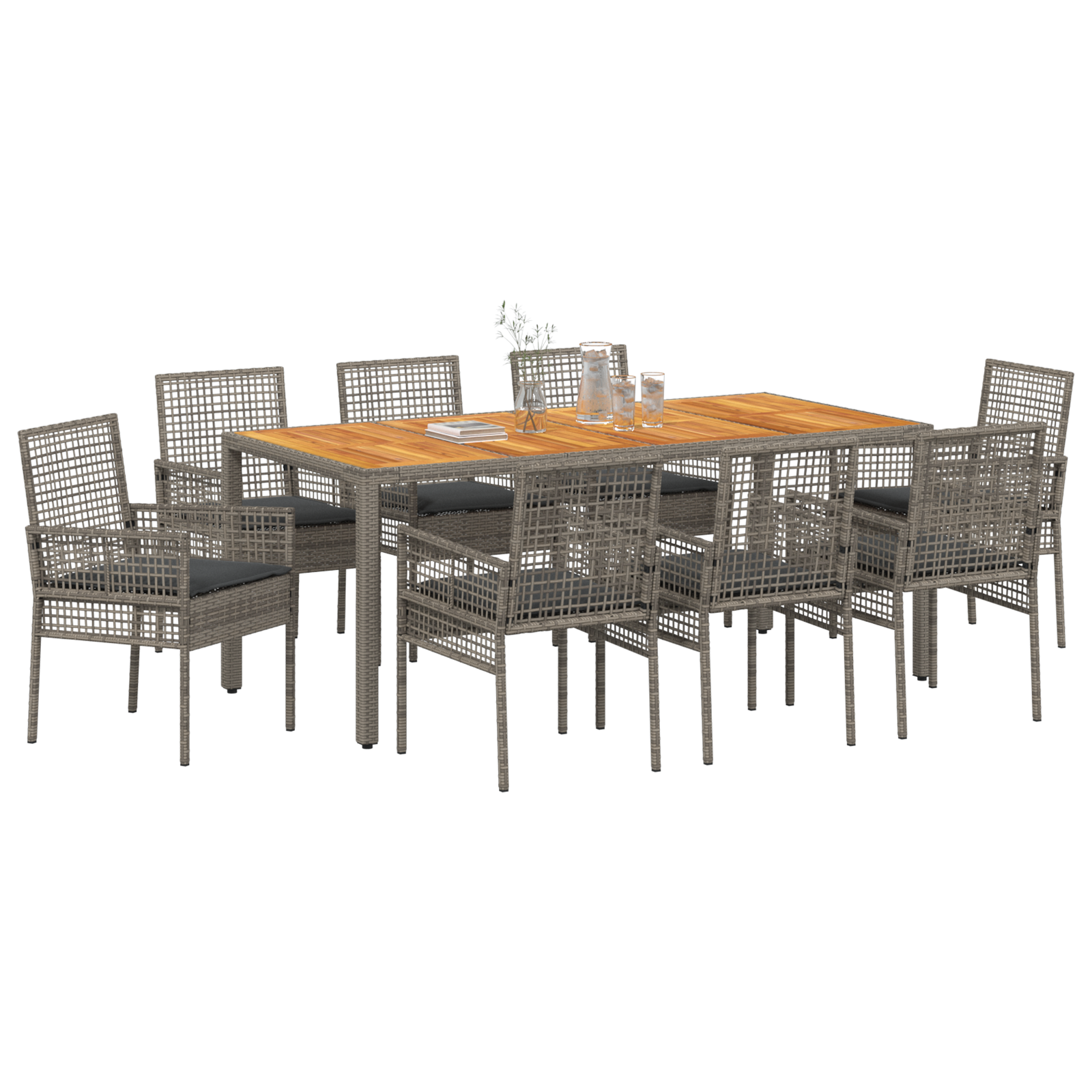 Thumbnail - vidaXL 9-teiliges Garten Essgruppe mit Kissen Grau Poly Rattan