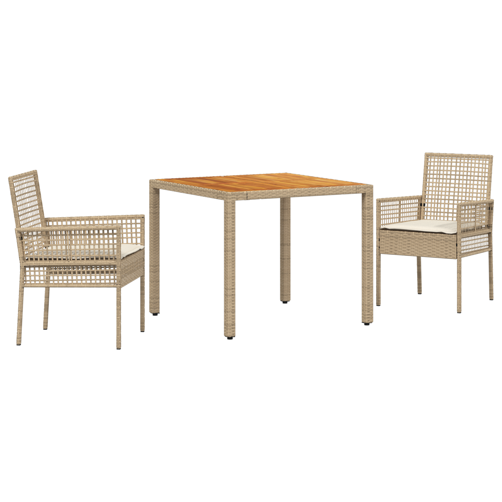 3 Piece Garden Dining Set with Cushions Beige Poly Rattan - Image 2