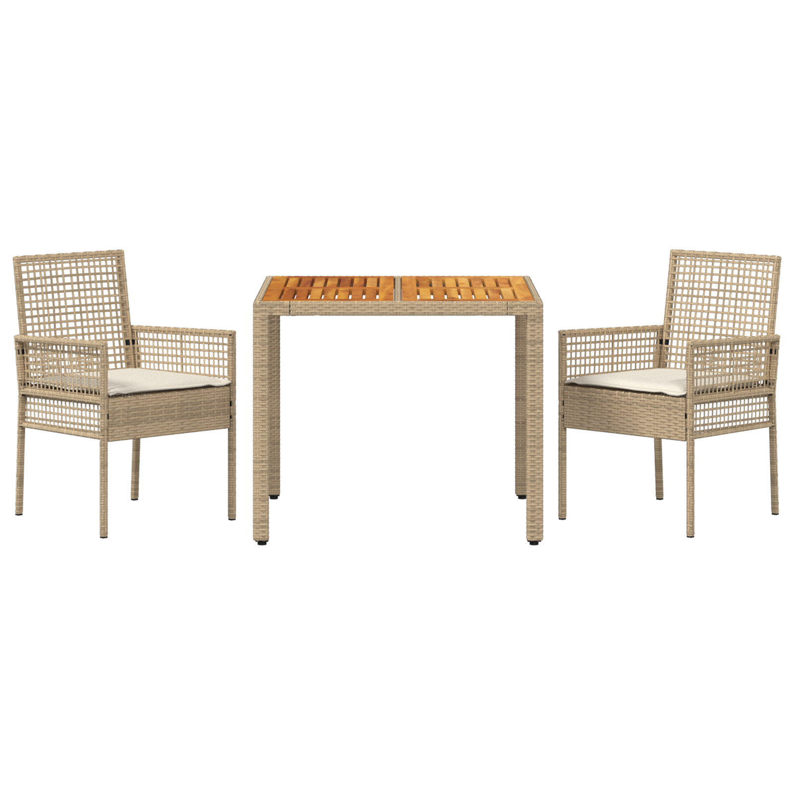 3 Piece Garden Dining Set with Cushions Beige Poly Rattan - Image 7
