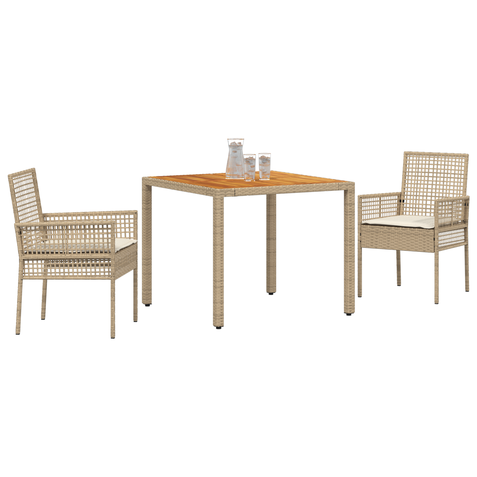 3 Piece Garden Dining Set with Cushions Beige Poly Rattan - Image 3