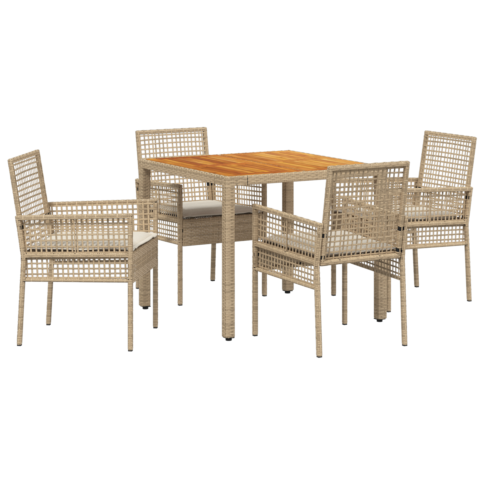 5 Piece Garden Dining Set with Cushions Beige Poly Rattan - Image 2