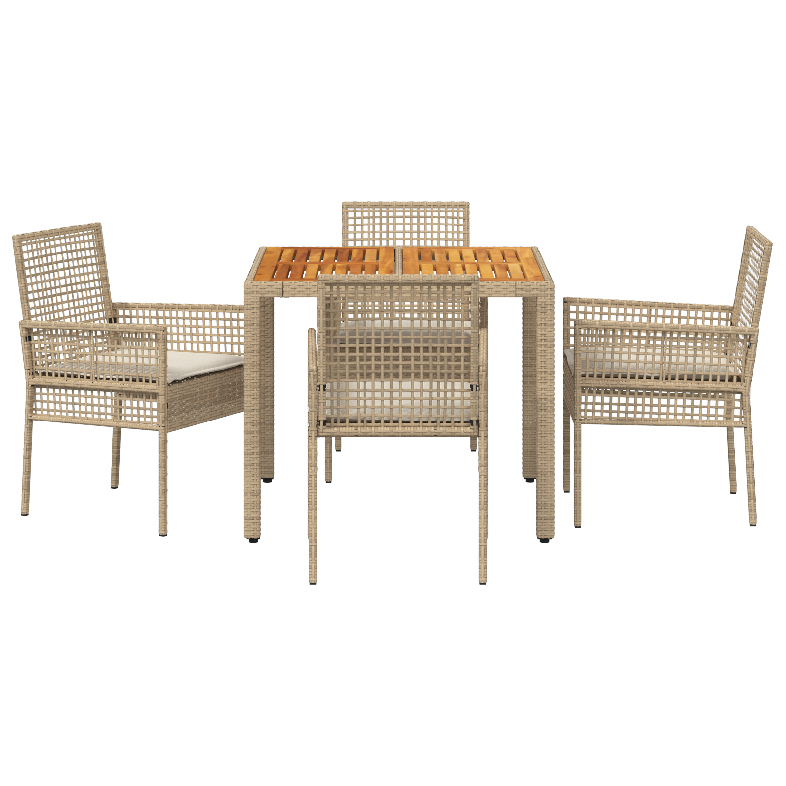 5 Piece Garden Dining Set with Cushions Beige Poly Rattan - Image 7