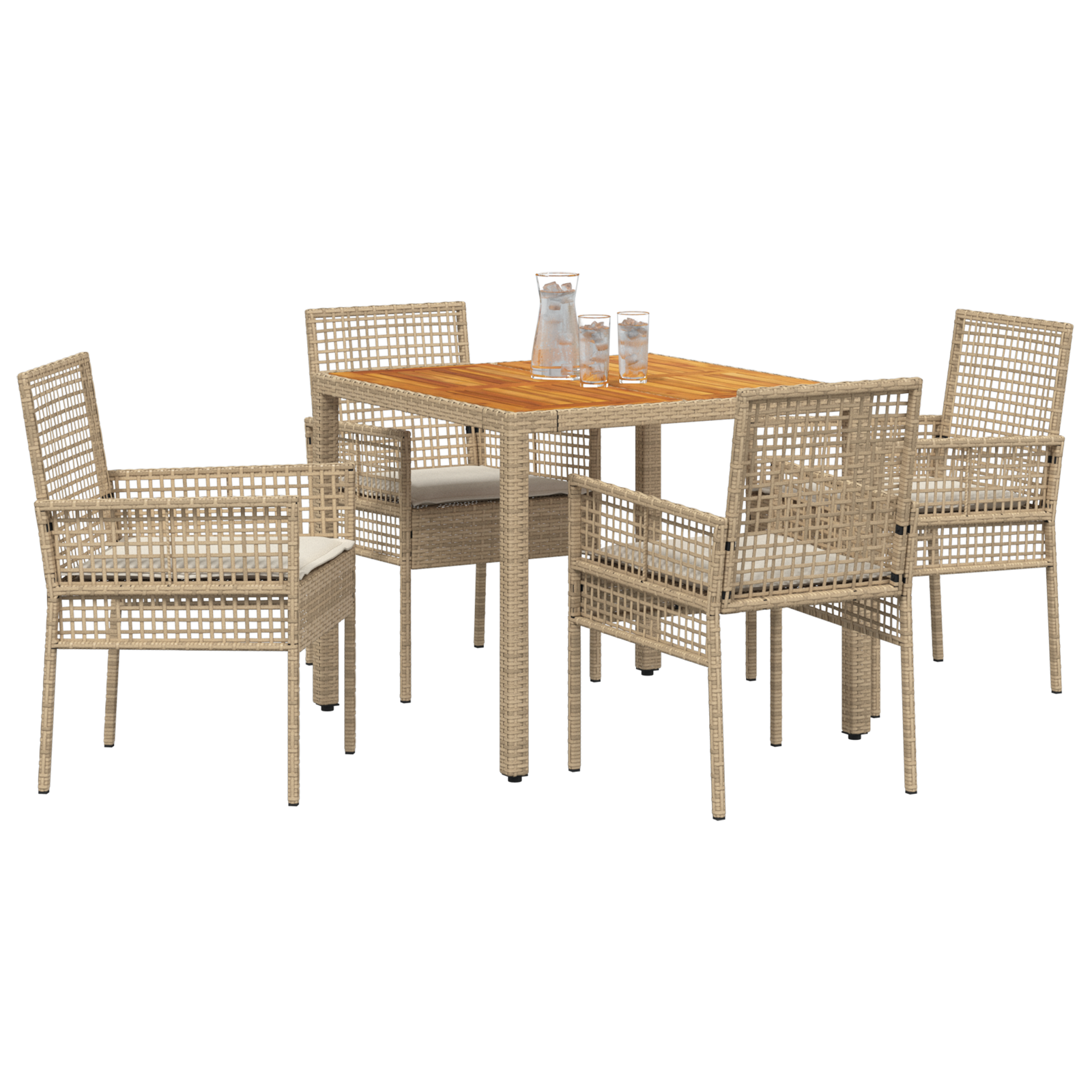5 Piece Garden Dining Set with Cushions Beige Poly Rattan - Image 3