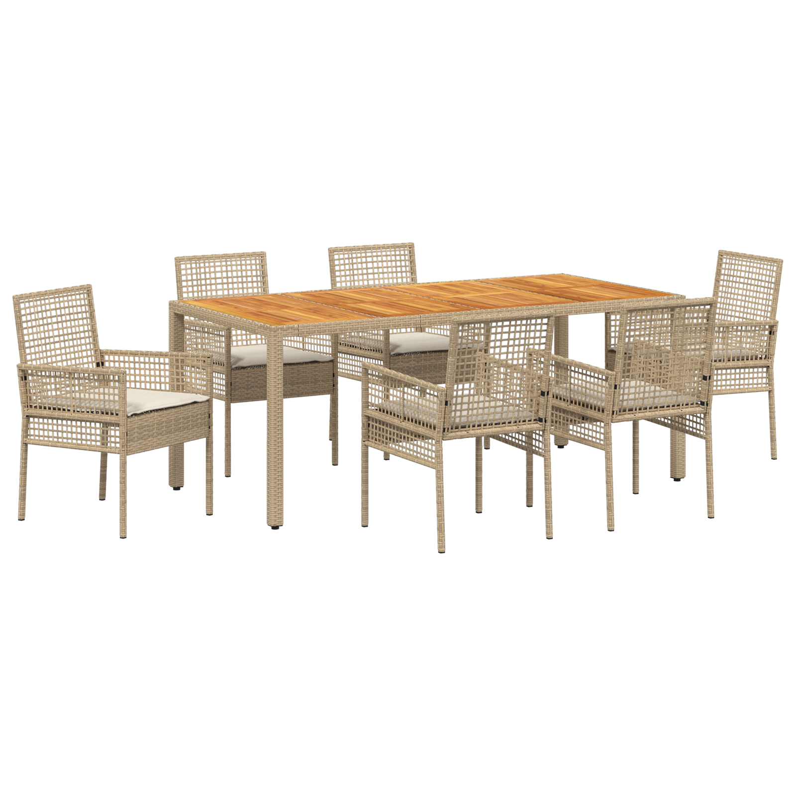 7 Piece Garden Dining Set with Cushions Beige Poly Rattan - Image 2