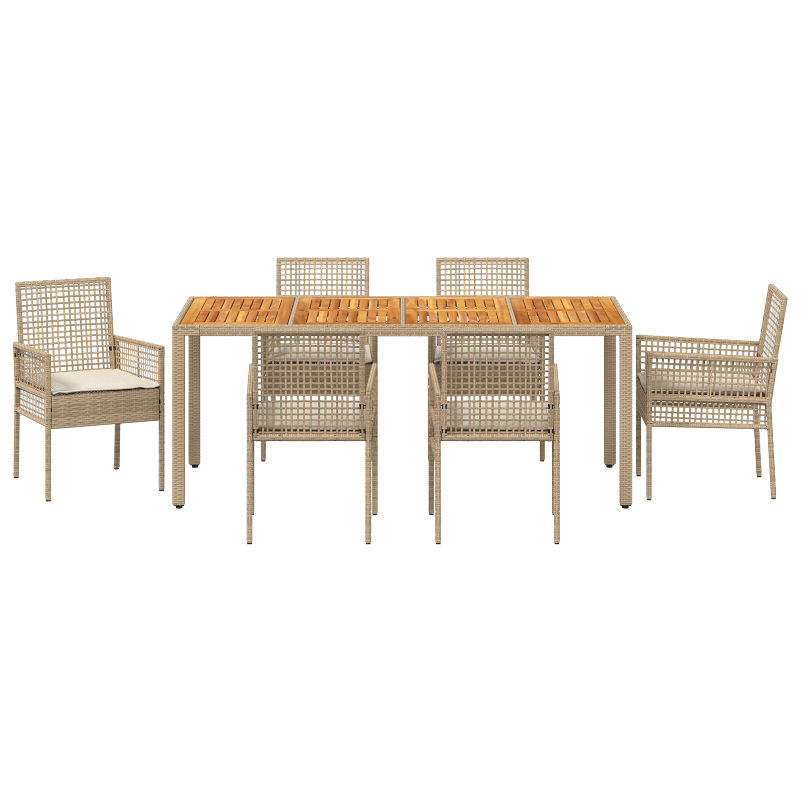 7 Piece Garden Dining Set with Cushions Beige Poly Rattan - Image 7
