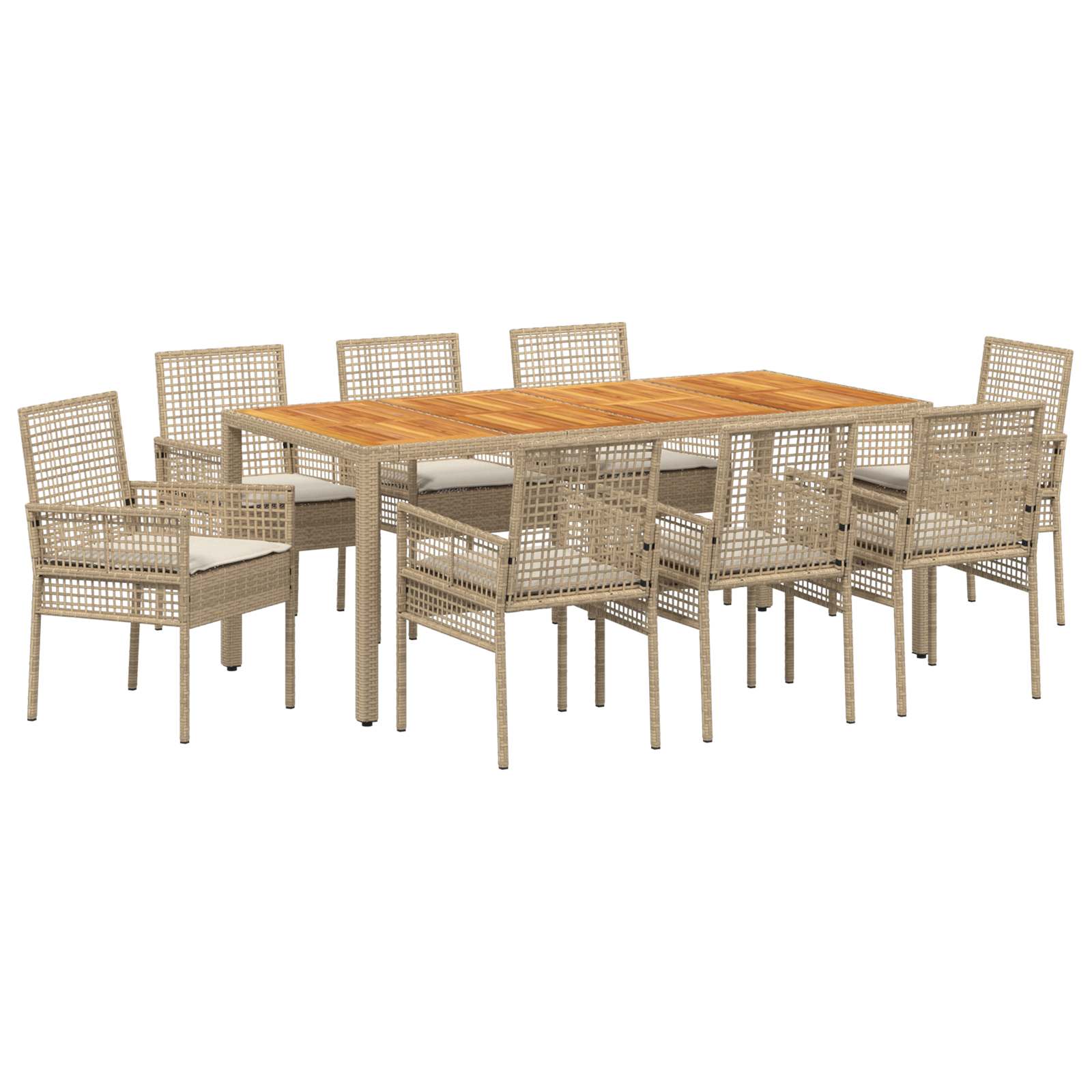 9 Piece Garden Dining Set with Cushions Beige Poly Rattan - Image 2