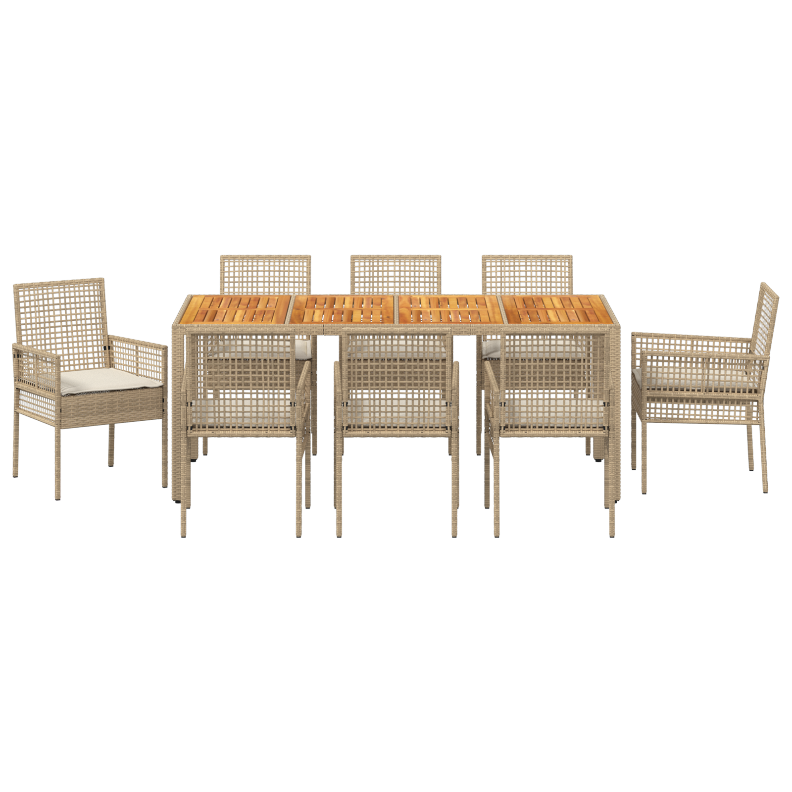 9 Piece Garden Dining Set with Cushions Beige Poly Rattan - Image 7