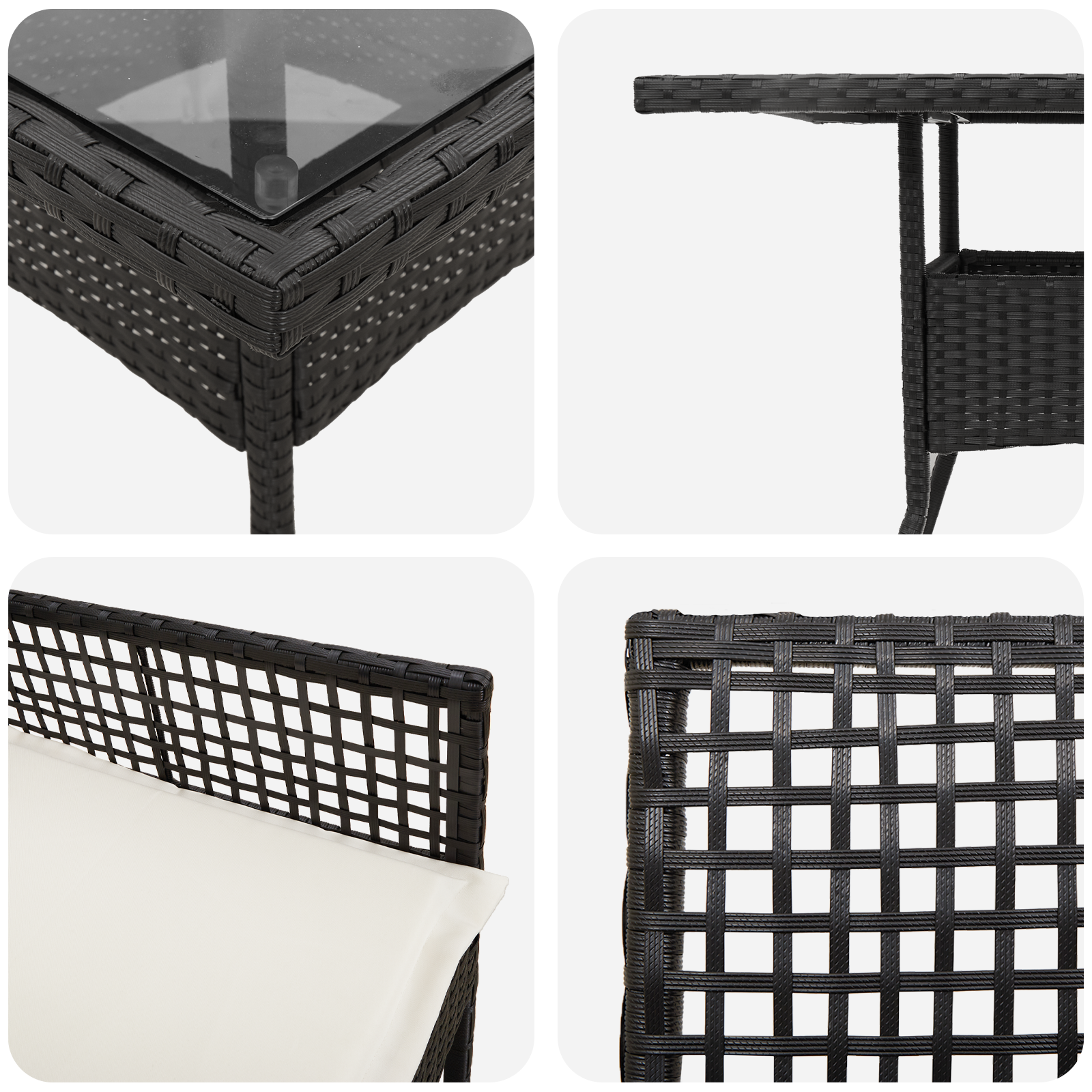 3 Piece Garden Dining Set Black Poly Rattan - Image 9