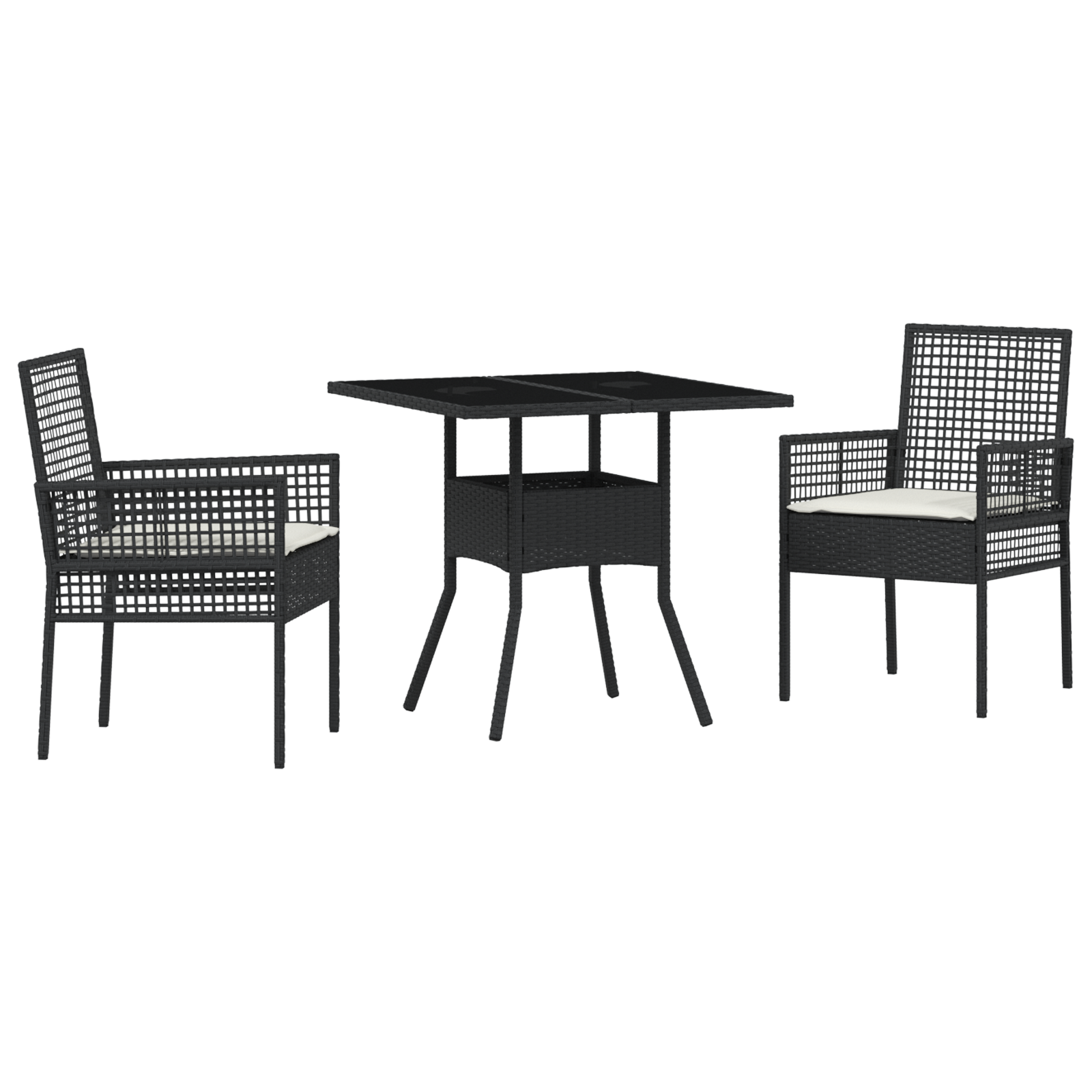 3 Piece Garden Dining Set Black Poly Rattan - Image 2