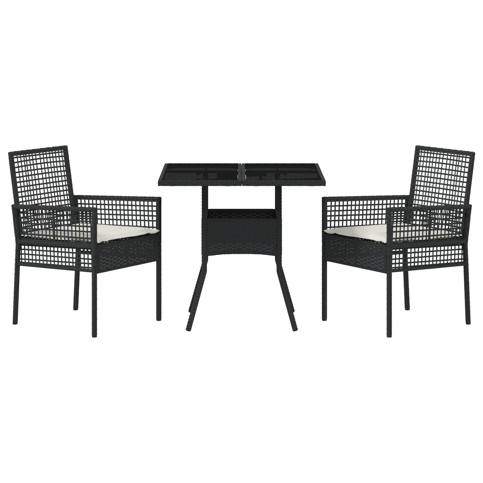 3 Piece Garden Dining Set Black Poly Rattan - Image 7