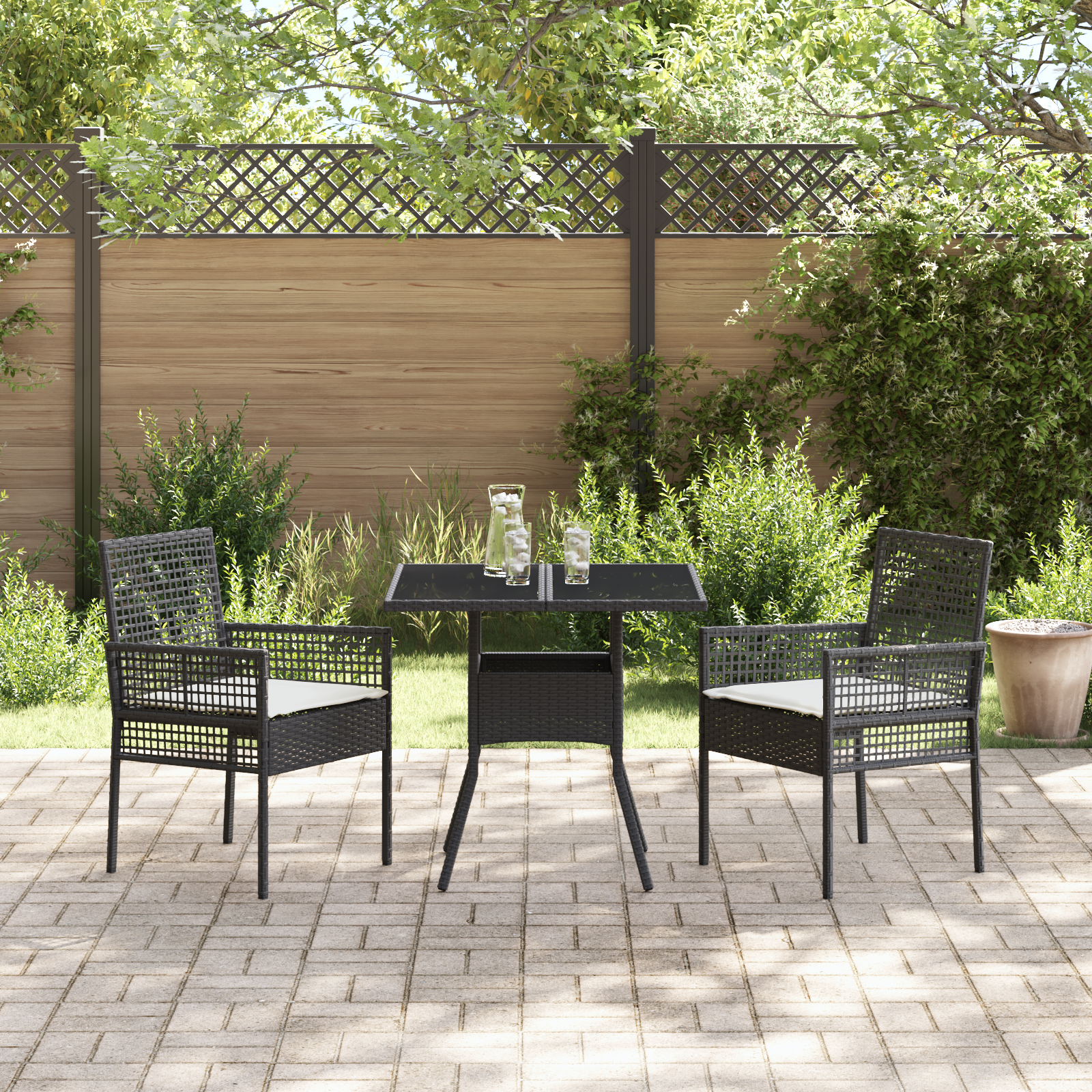 3 Piece Garden Dining Set Black Poly Rattan - Image 4