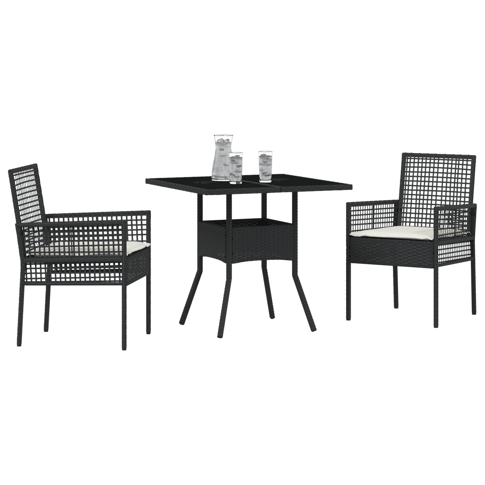 3 Piece Garden Dining Set Black Poly Rattan - Image 3