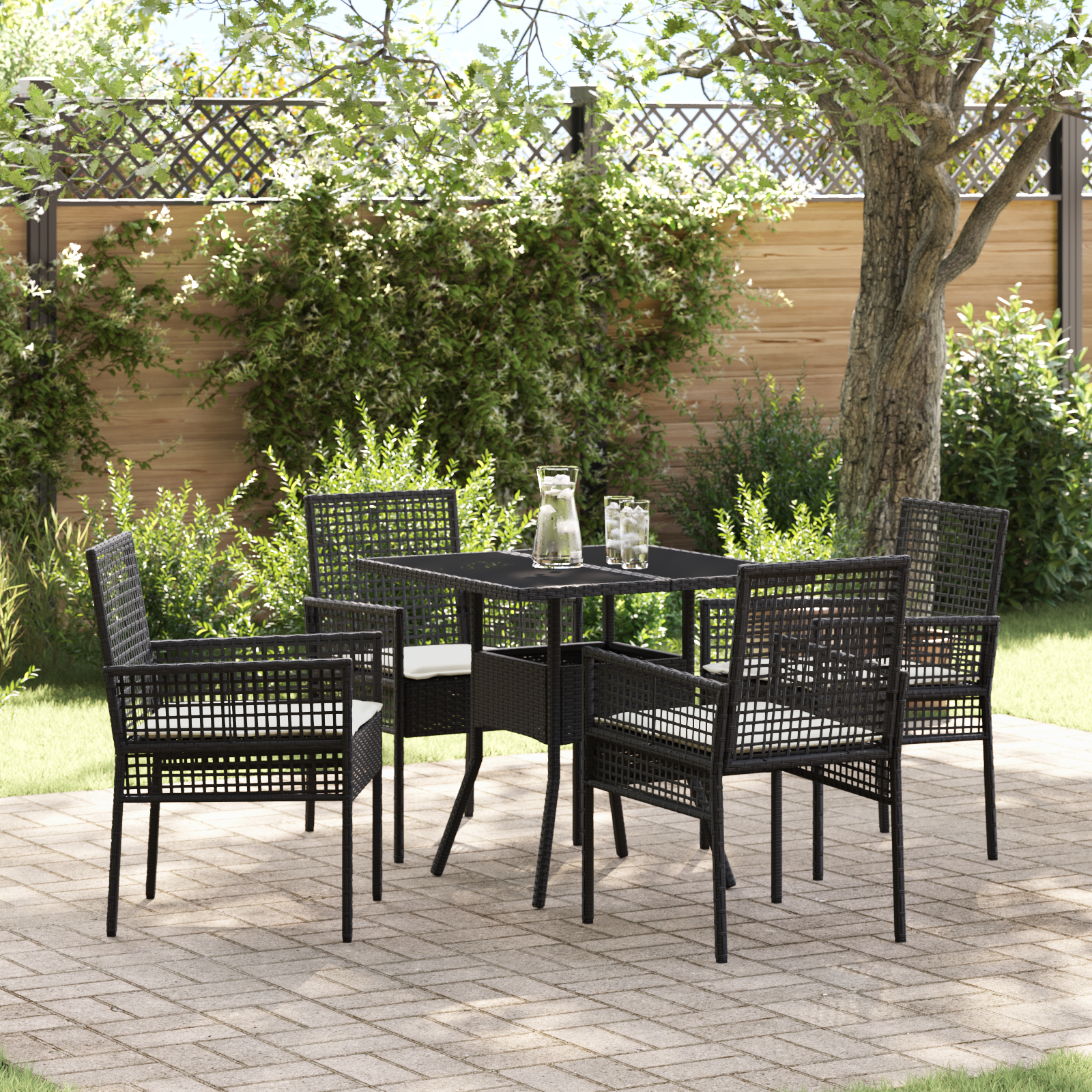 Garden Dining Set Set of 5 Black Rattan and Metal Durable