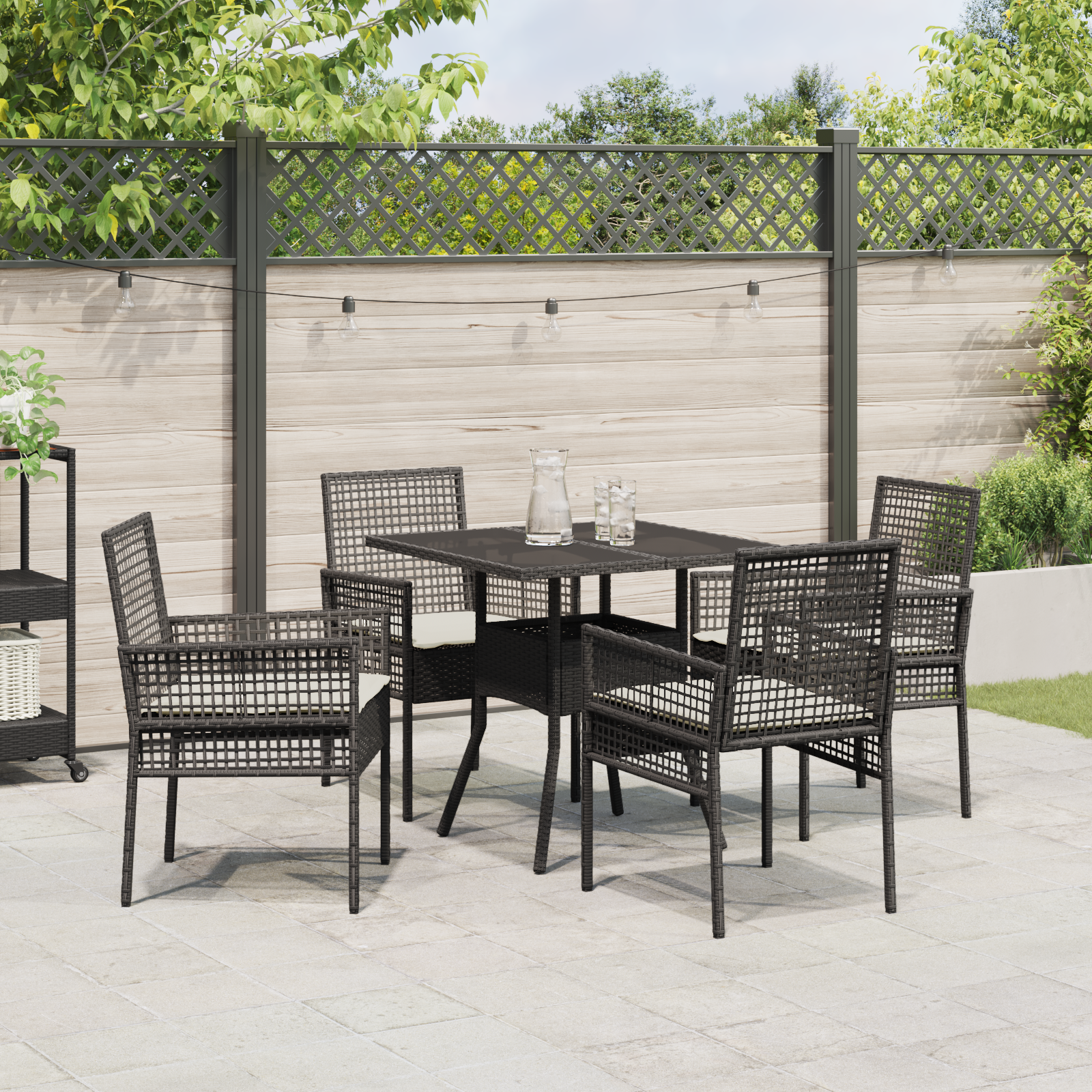 Garden Dining Set Set of 5 Black Rattan and Metal Durable - Image 4