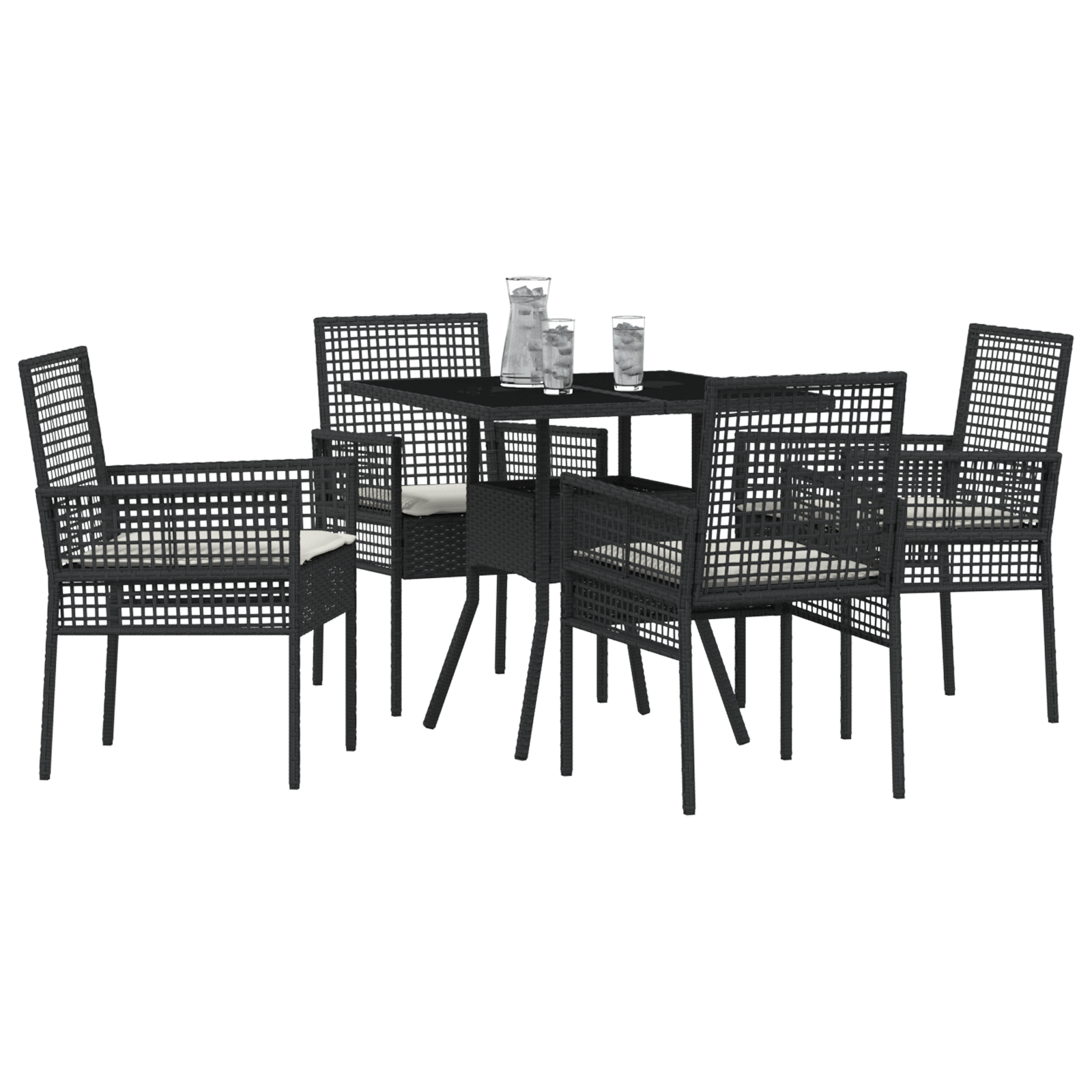 Garden Dining Set Set of 5 Black Rattan and Metal Durable - Image 3