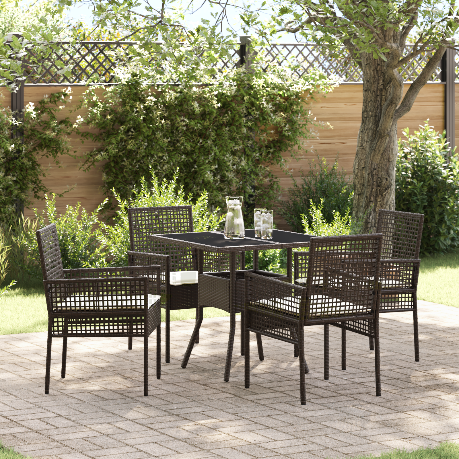 5 Piece Garden Dining Set Brown Poly Rattan