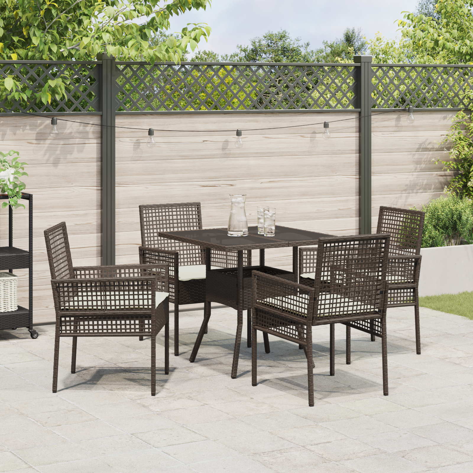 5 Piece Garden Dining Set Brown Poly Rattan - Image 4