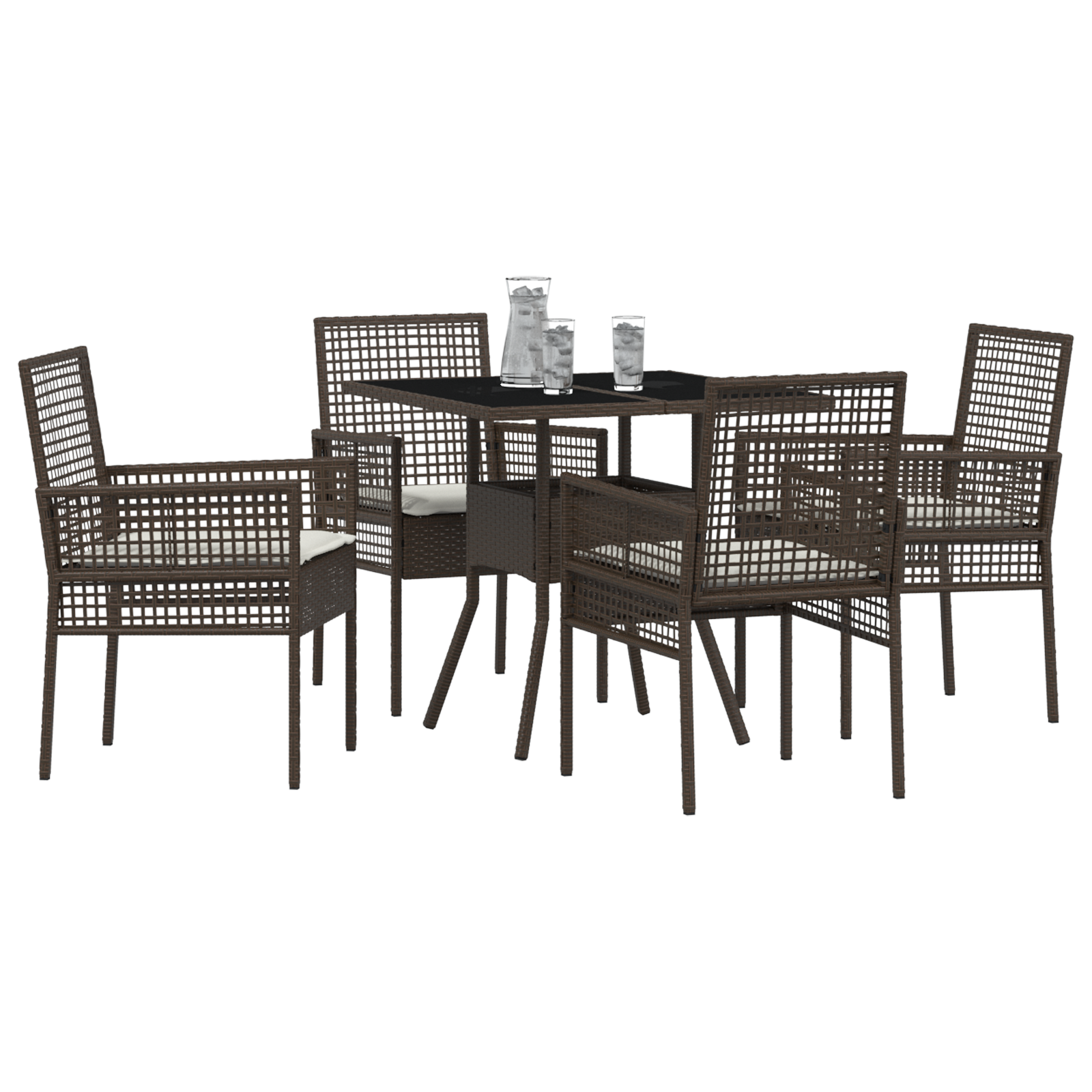 5 Piece Garden Dining Set Brown Poly Rattan - Image 3