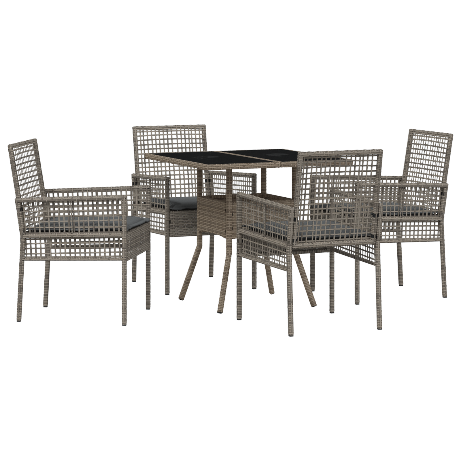 5 Piece Garden Dining Set Grey Poly Rattan - Image 2