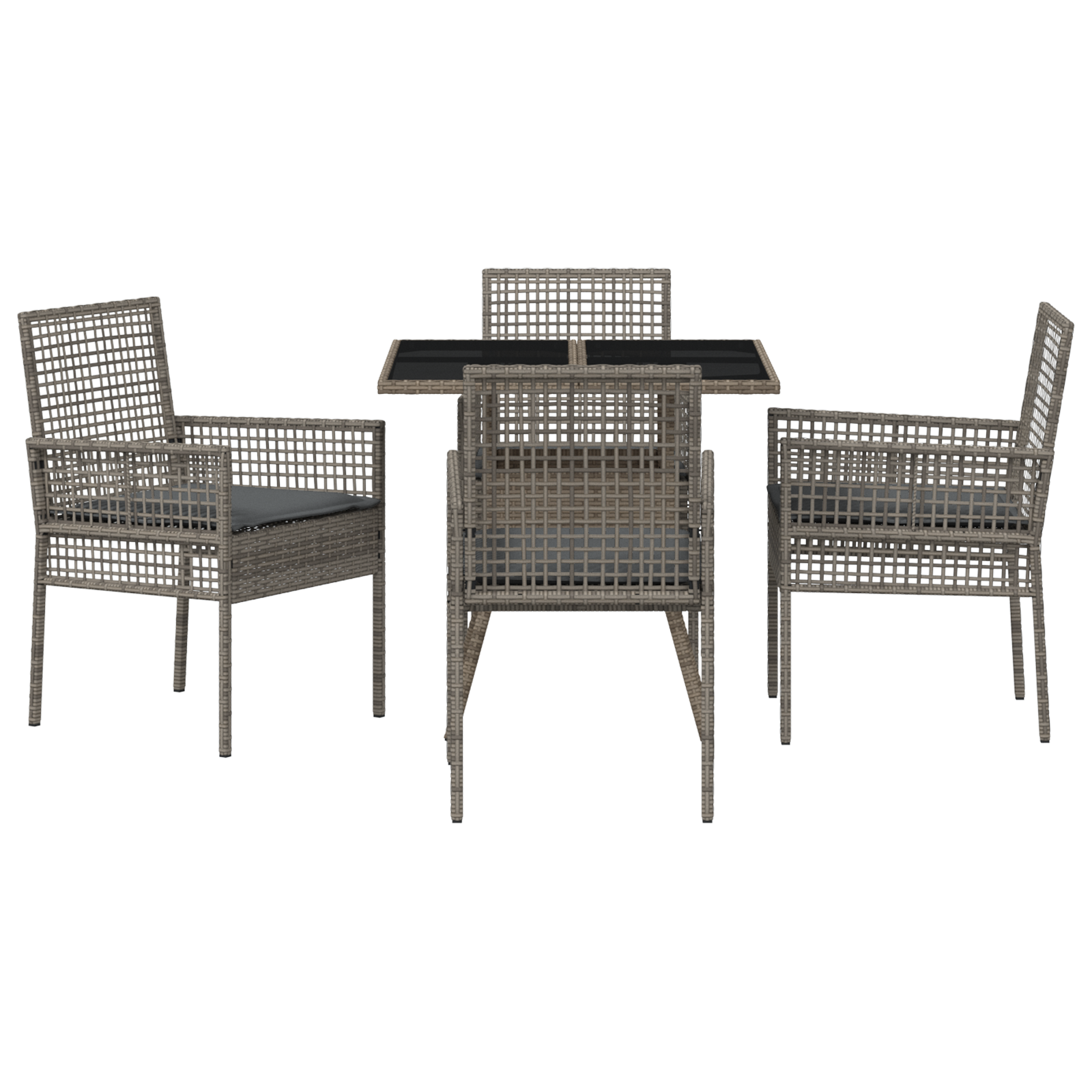 5 Piece Garden Dining Set Grey Poly Rattan - Image 7