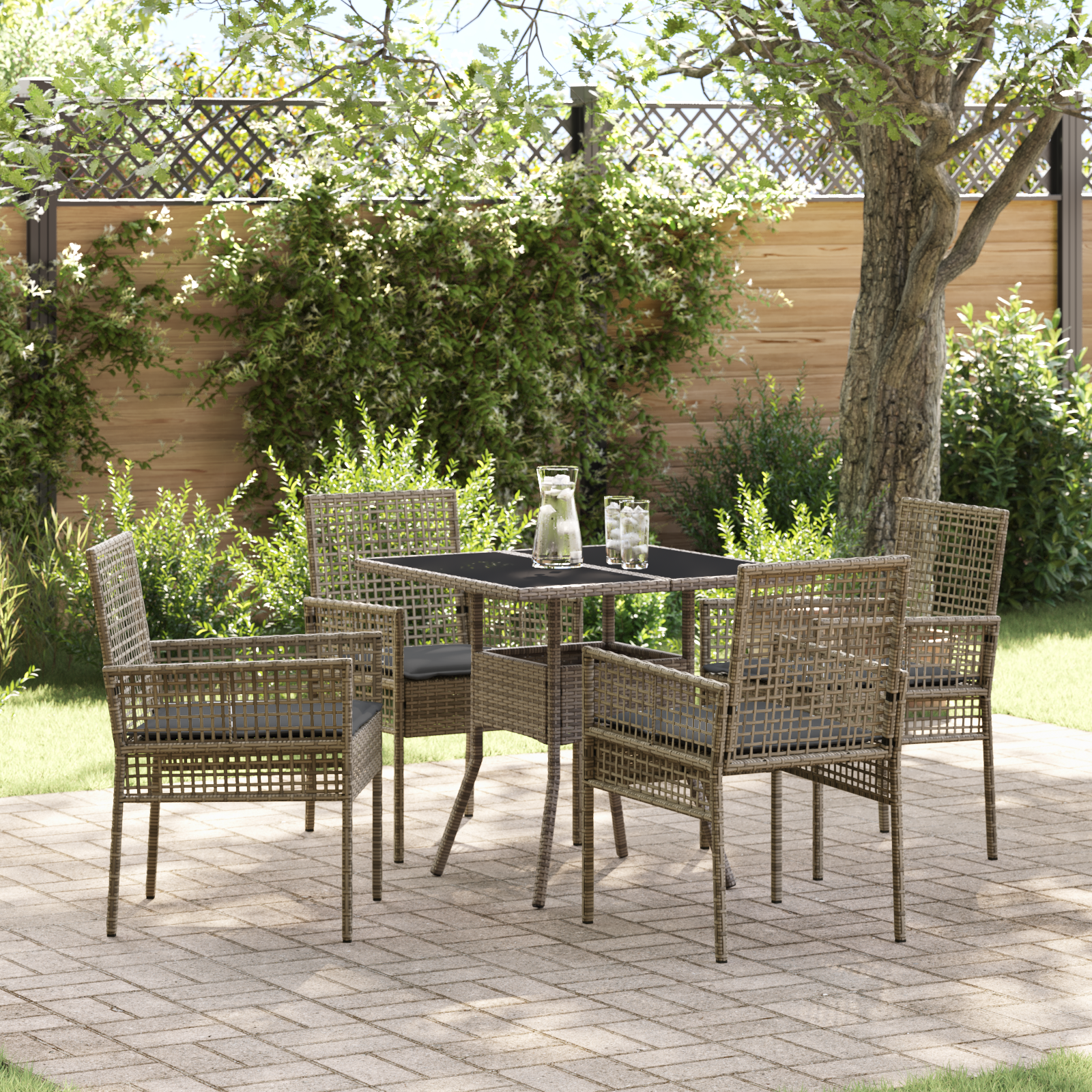 5 Piece Garden Dining Set Grey Poly Rattan