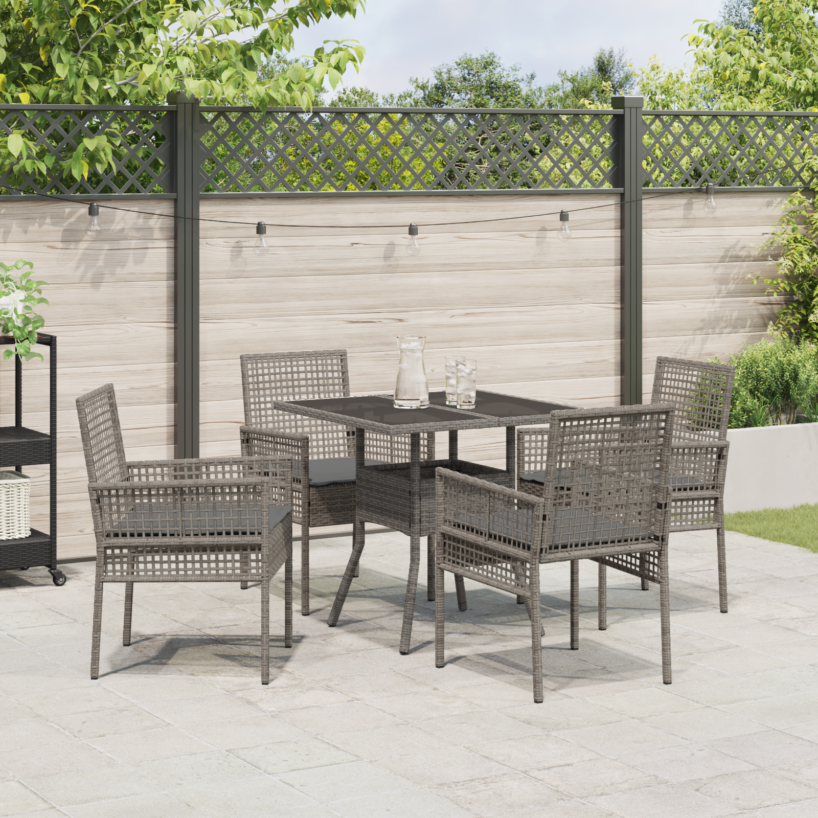 5 Piece Garden Dining Set Grey Poly Rattan - Image 4