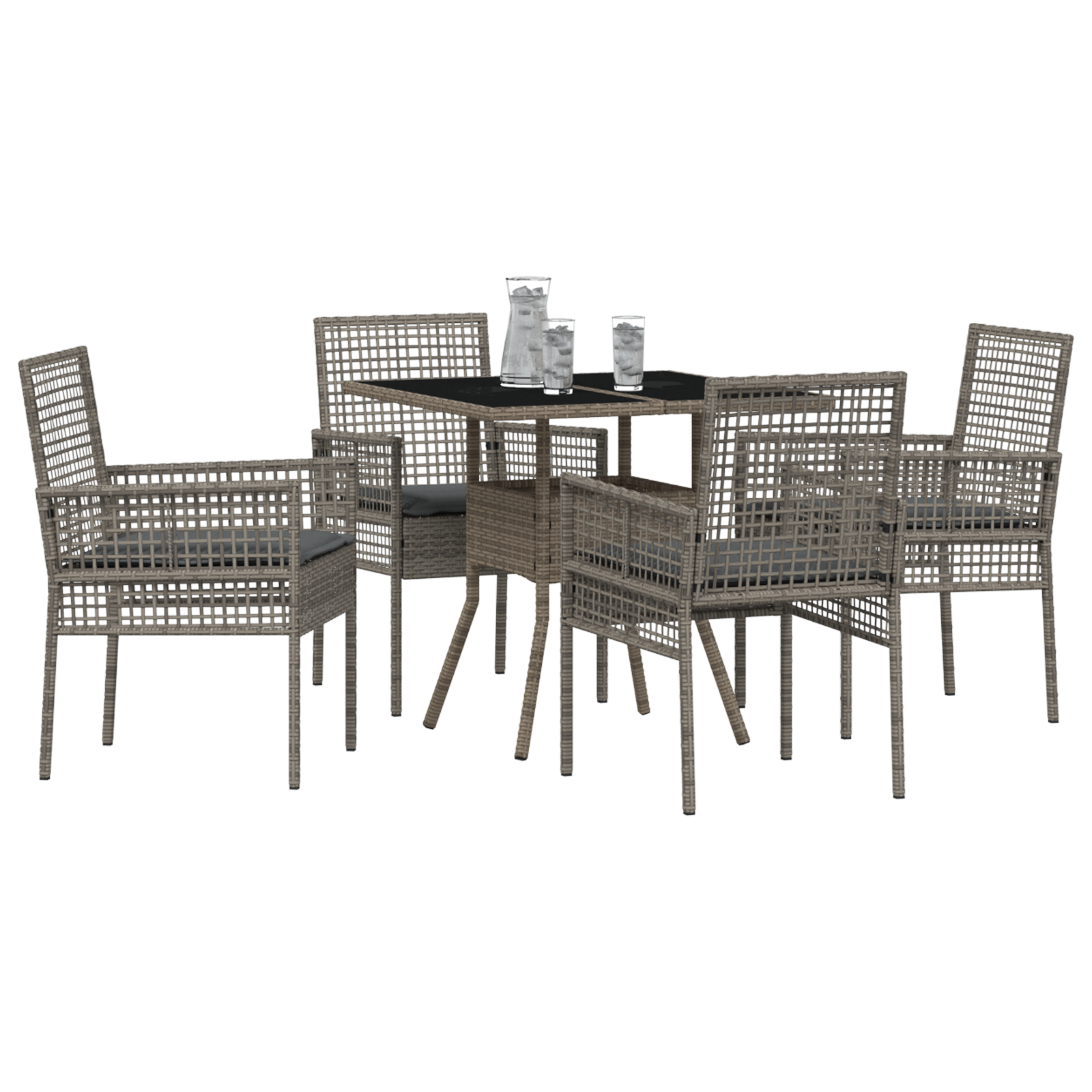 5 Piece Garden Dining Set Grey Poly Rattan - Image 3