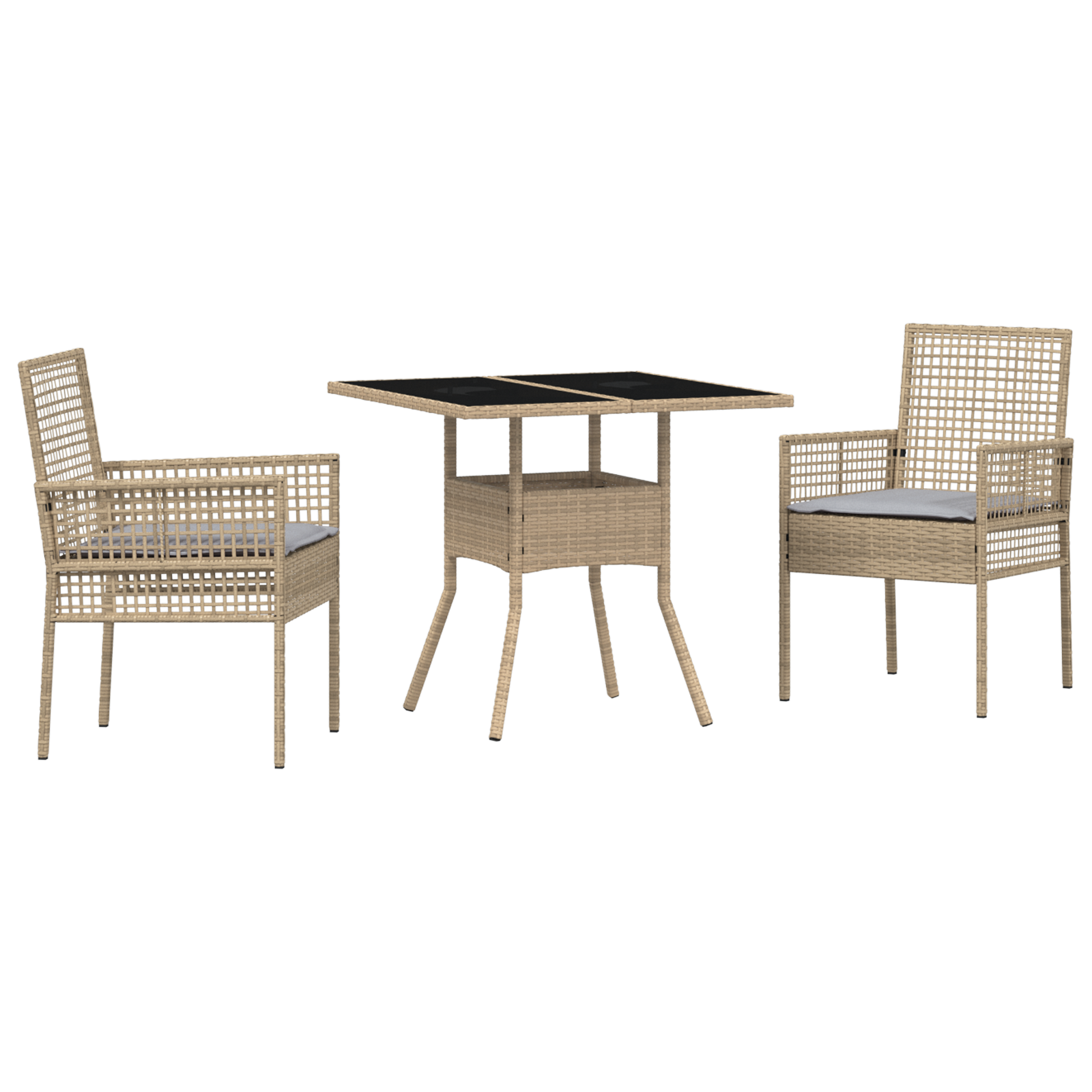 3 Piece Garden Dining Set Beige Poly Rattan - Image 2