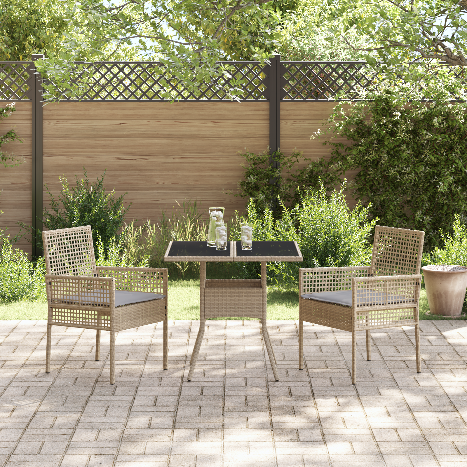 3 Piece Garden Dining Set Beige Poly Rattan - Image 4