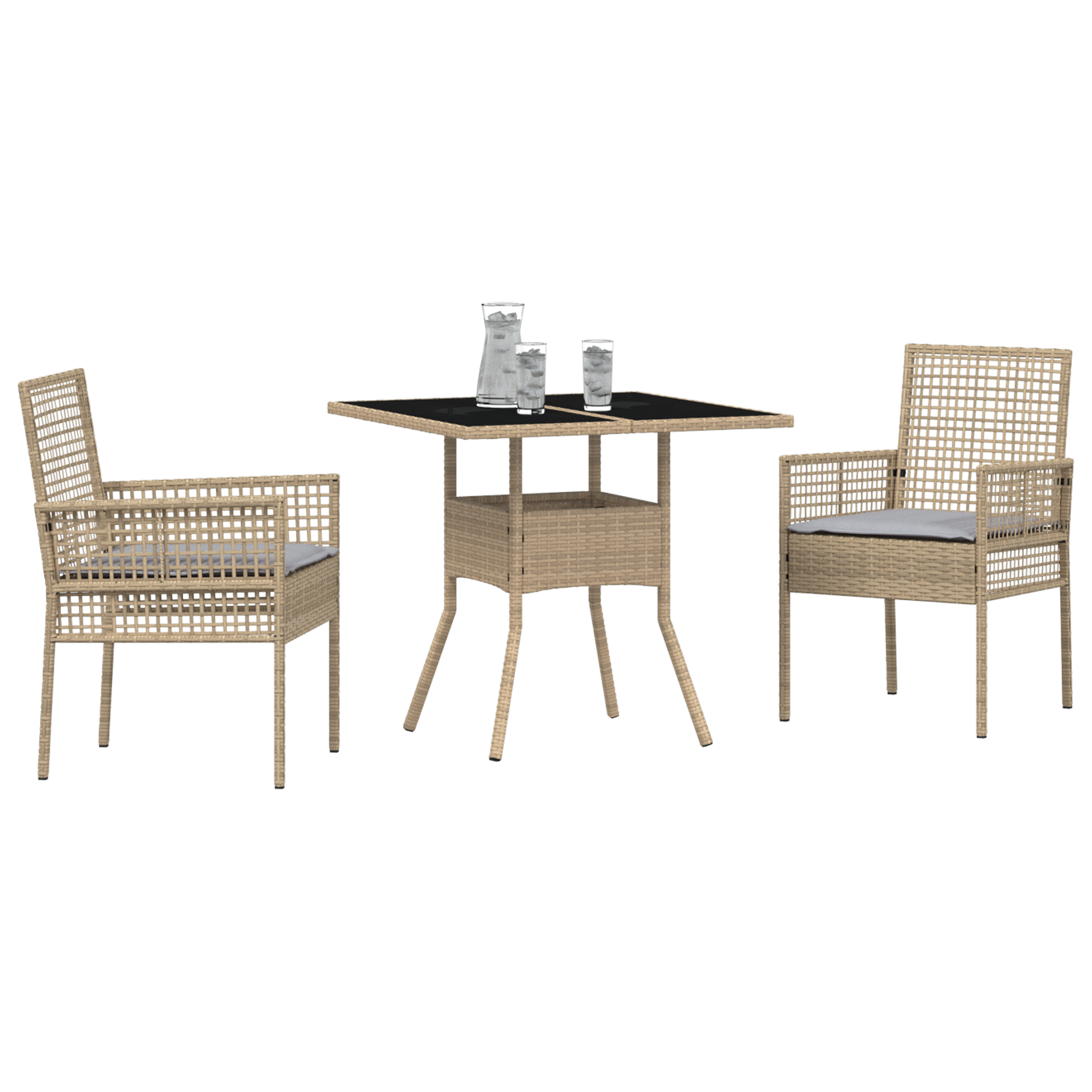 3 Piece Garden Dining Set Beige Poly Rattan - Image 3