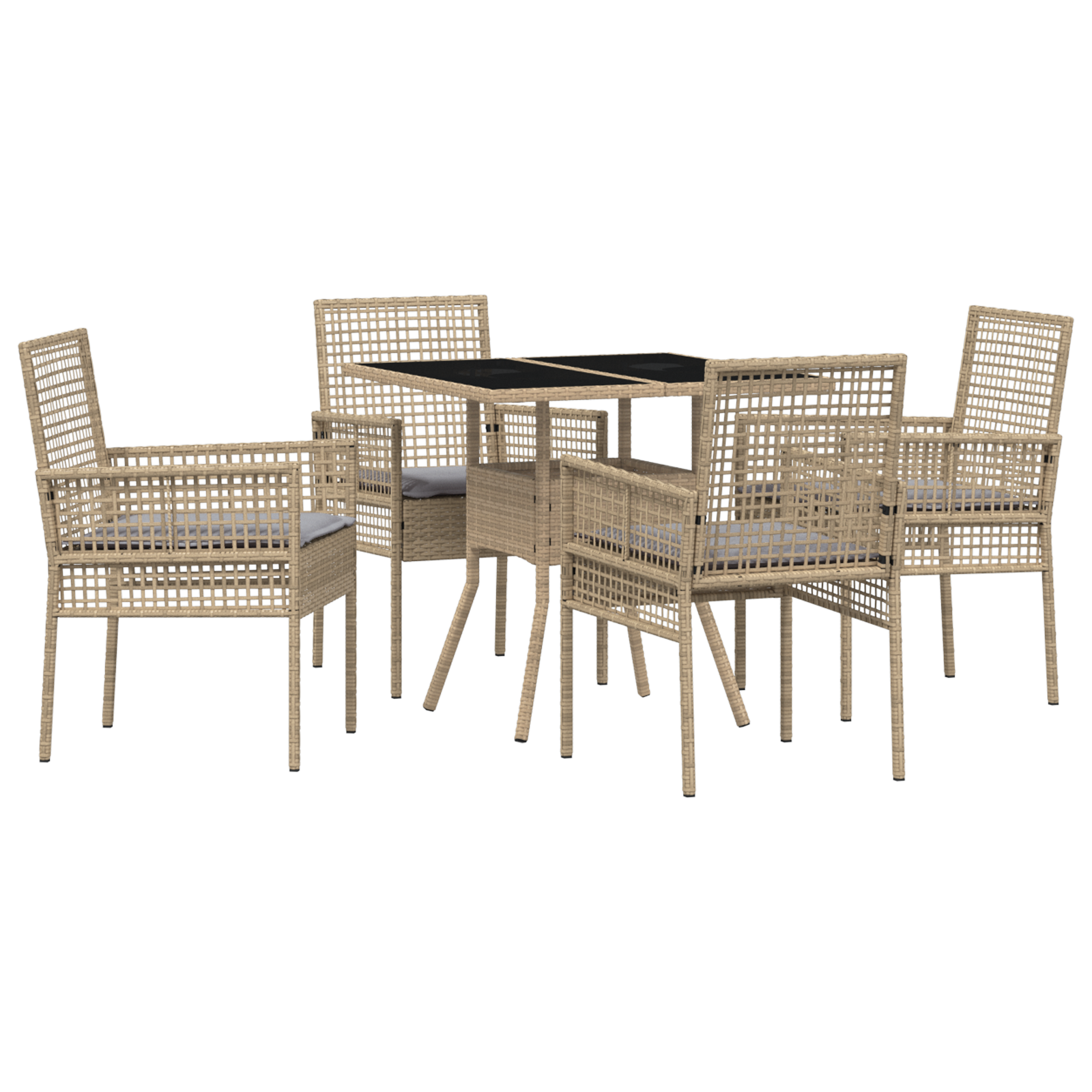 5 Piece Garden Dining Set Beige Poly Rattan - Image 2