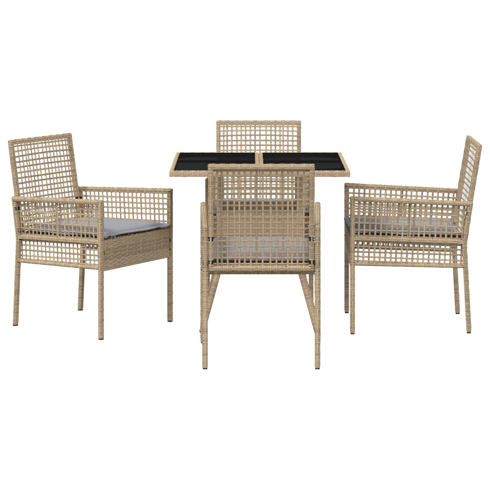 5 Piece Garden Dining Set Beige Poly Rattan - Image 7