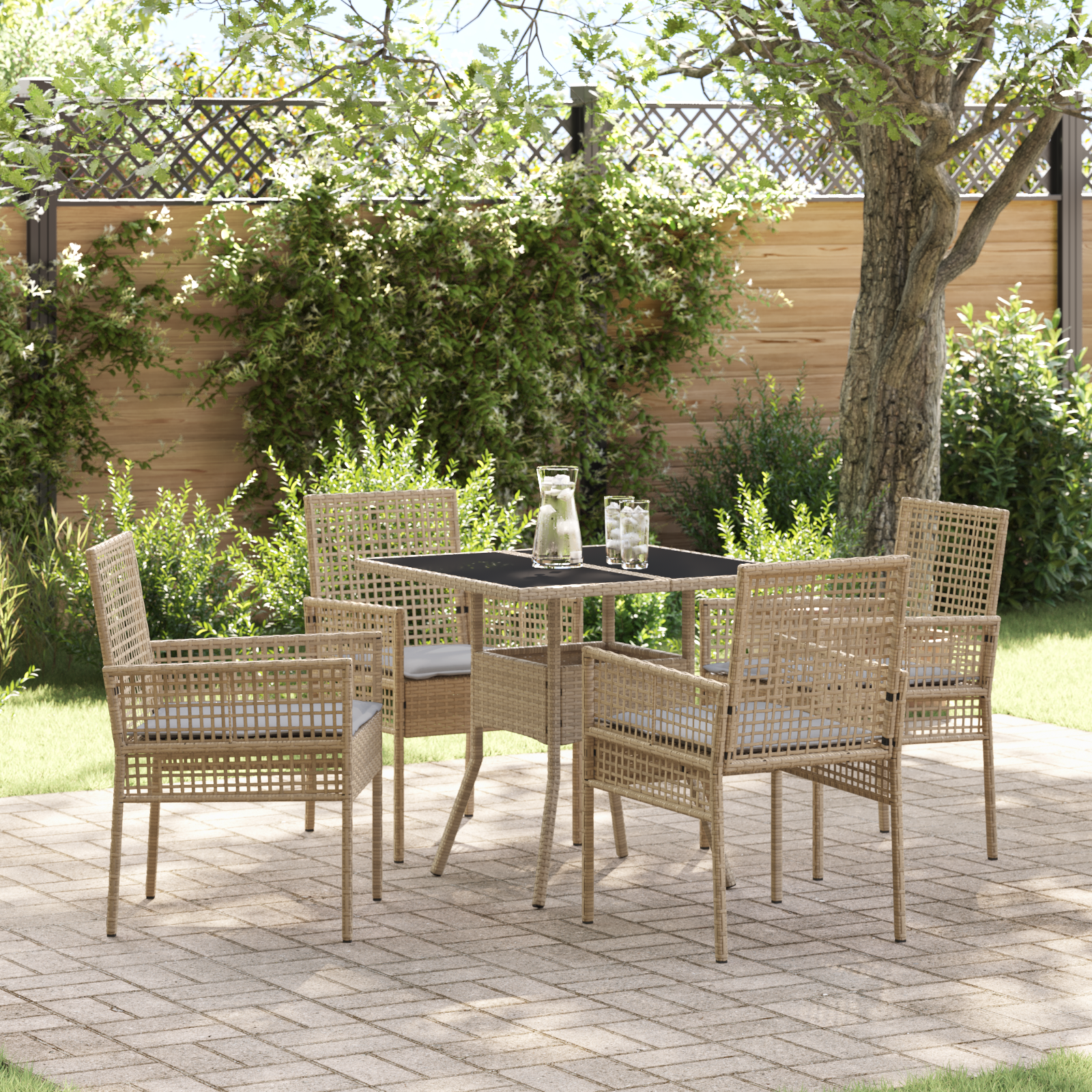 5 Piece Garden Dining Set Beige Poly Rattan