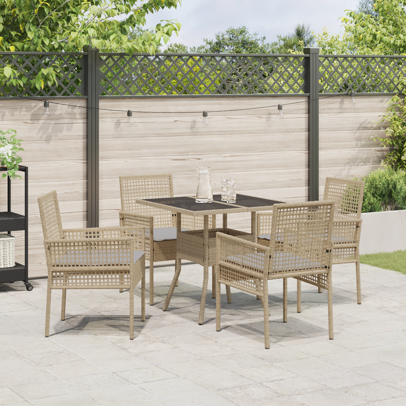 5 Piece Garden Dining Set Beige Poly Rattan - Image 4