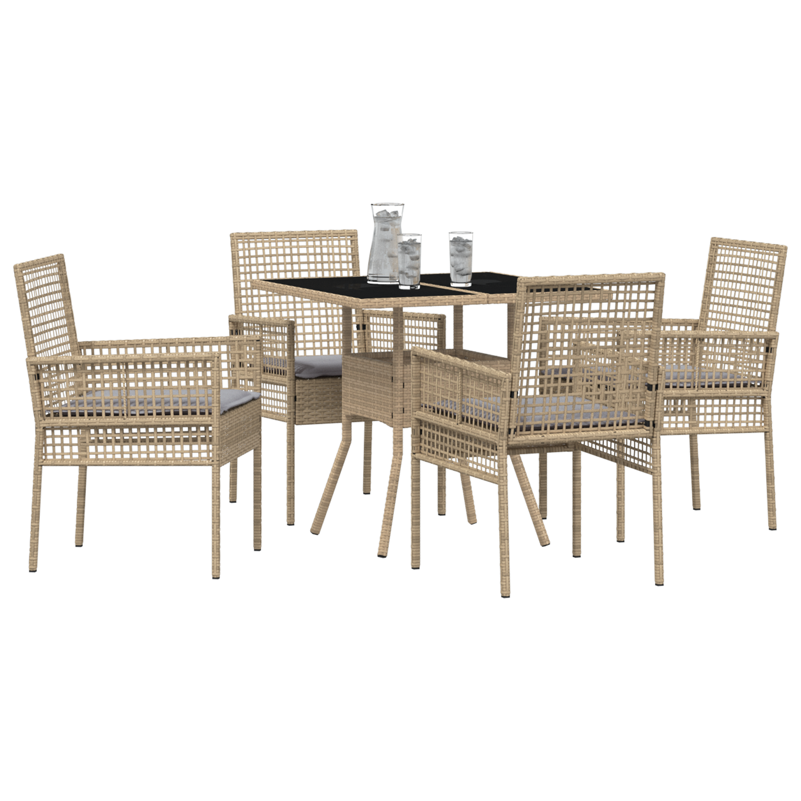 5 Piece Garden Dining Set Beige Poly Rattan - Image 3
