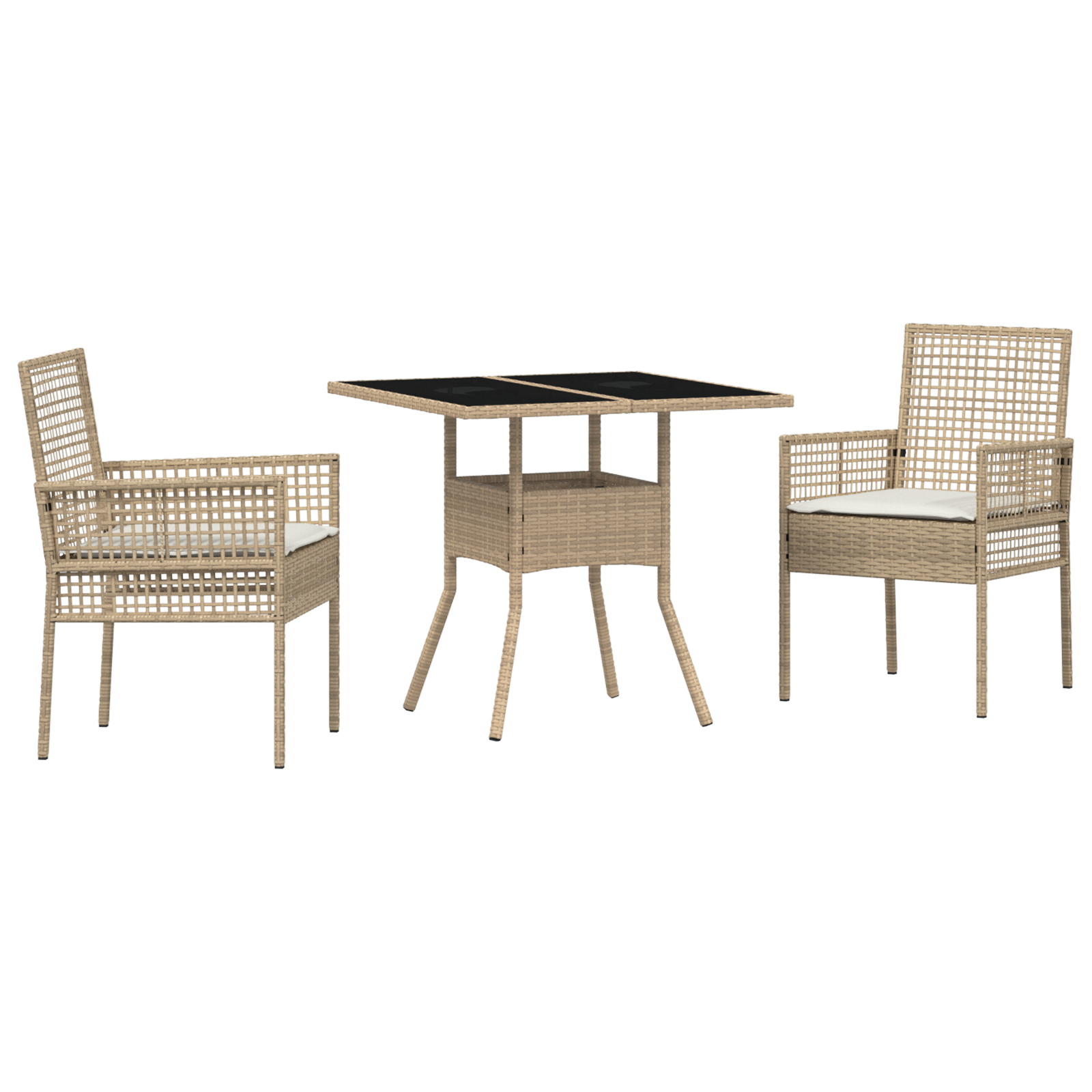3 Piece Garden Dining Set Beige Poly Rattan - Image 2