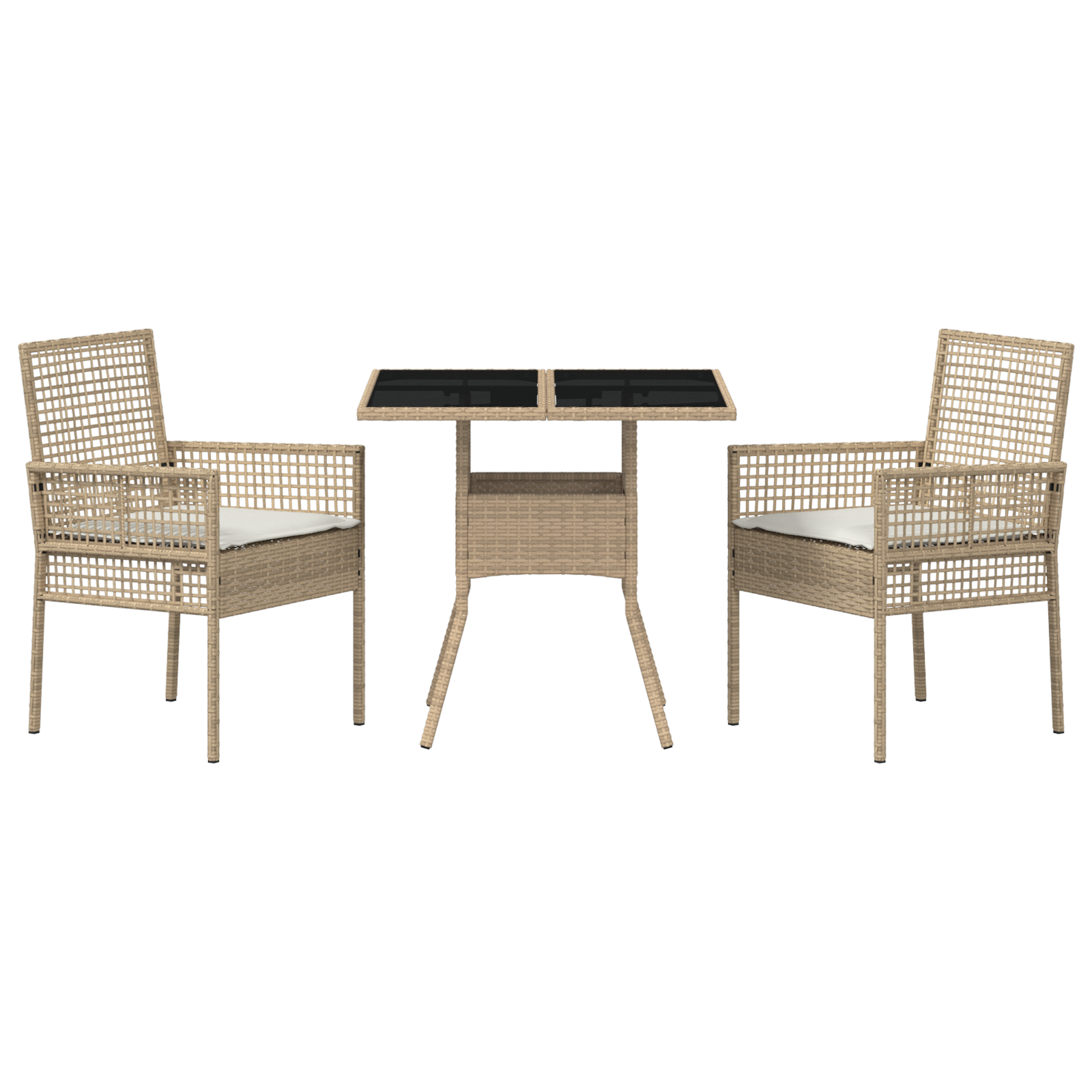 3 Piece Garden Dining Set Beige Poly Rattan - Image 7