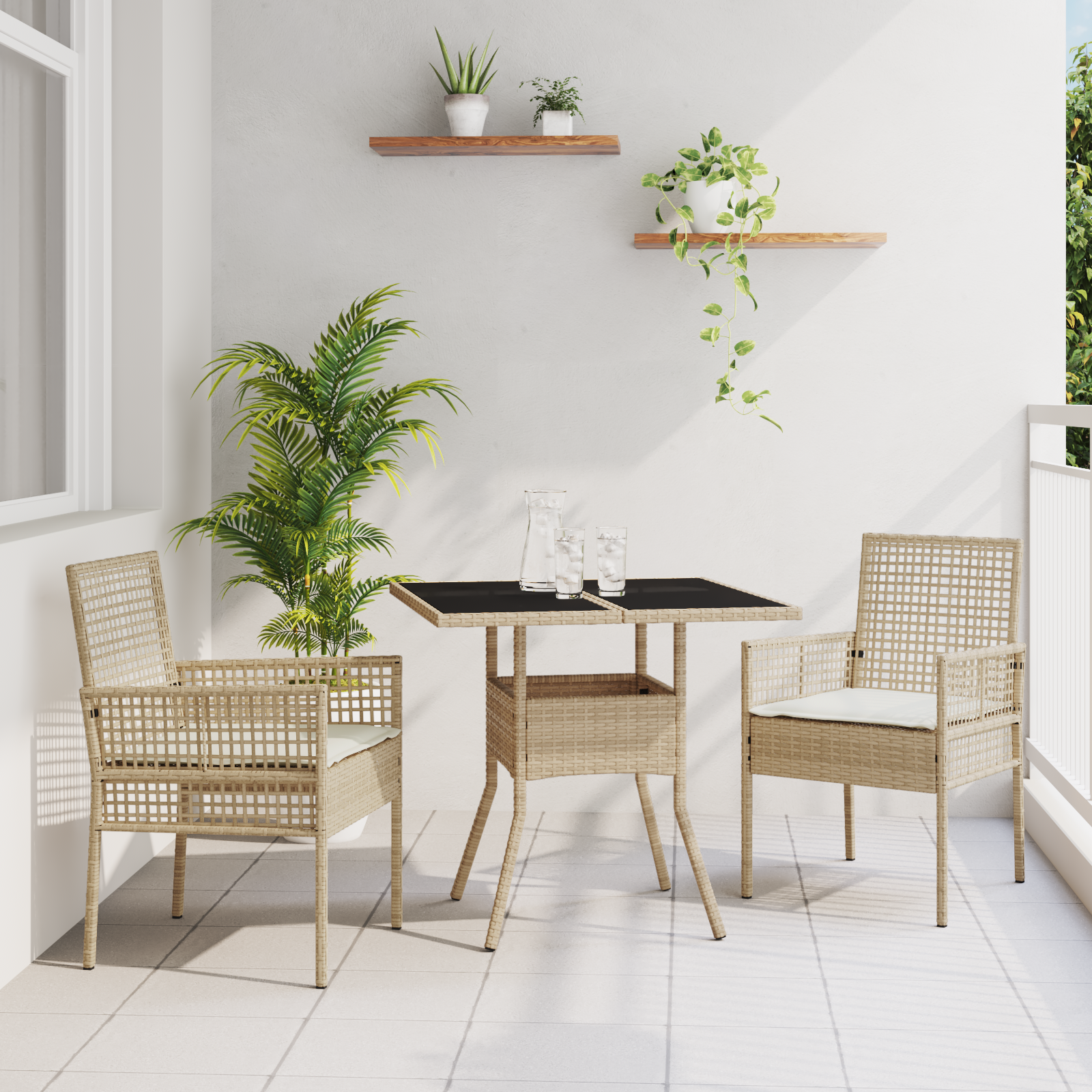 3 Piece Garden Dining Set Beige Poly Rattan