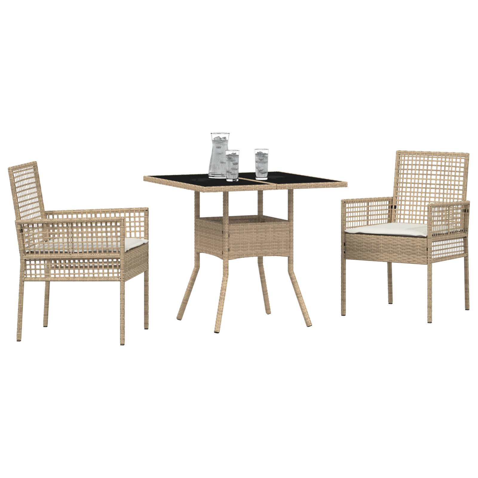 3 Piece Garden Dining Set Beige Poly Rattan - Image 3