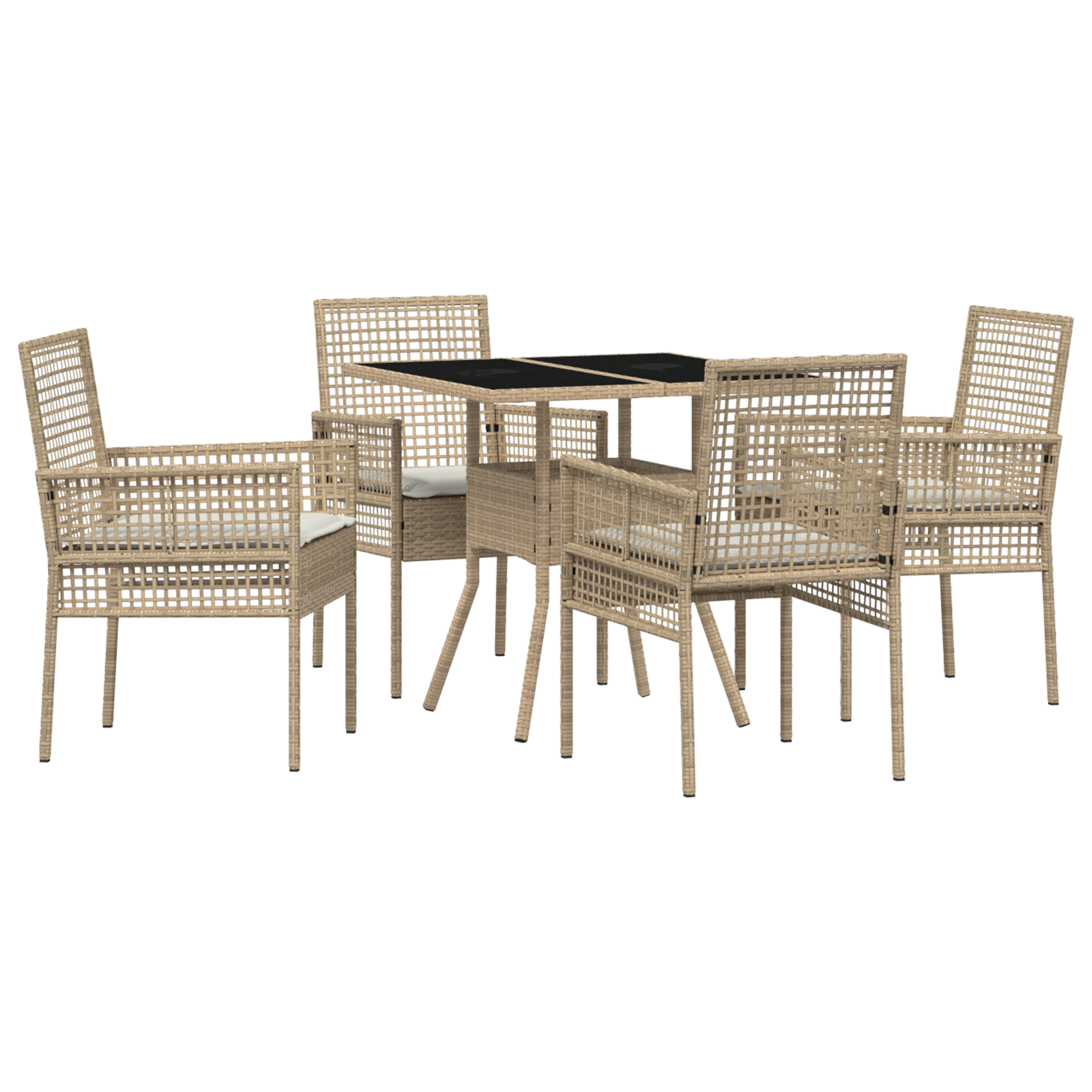 5 Piece Garden Dining Set Beige Poly Rattan - Image 2