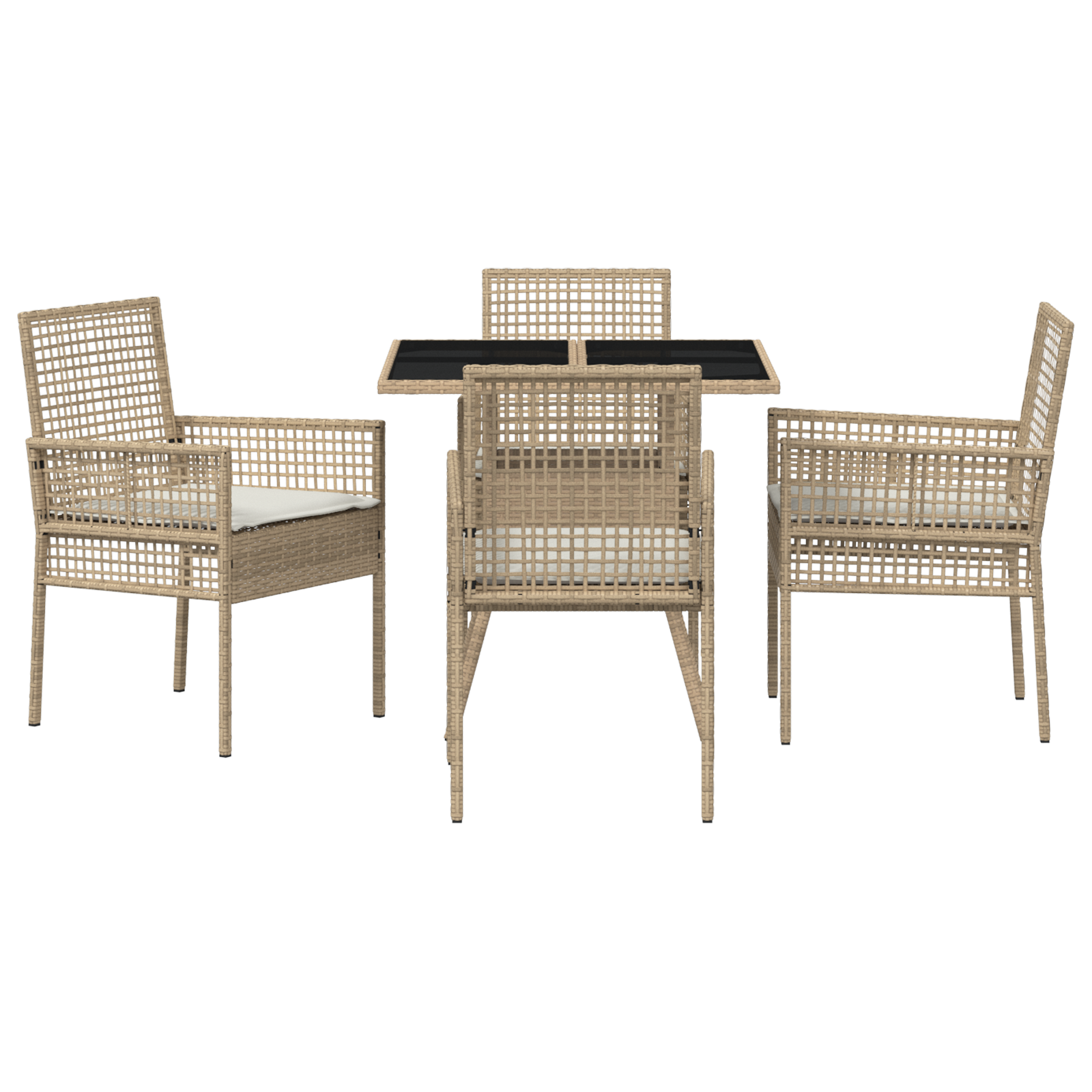 5 Piece Garden Dining Set Beige Poly Rattan - Image 7
