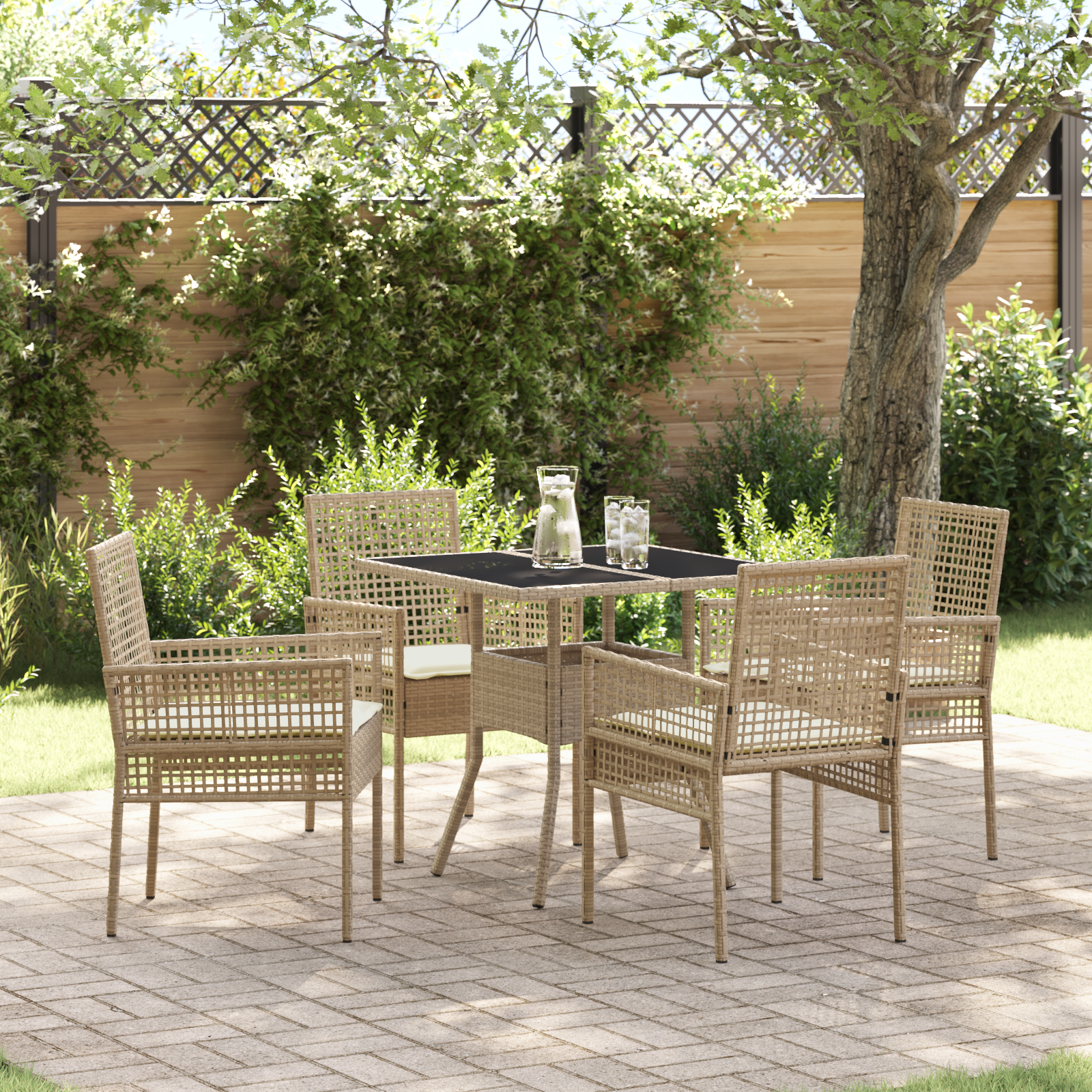 5 Piece Garden Dining Set Beige Poly Rattan