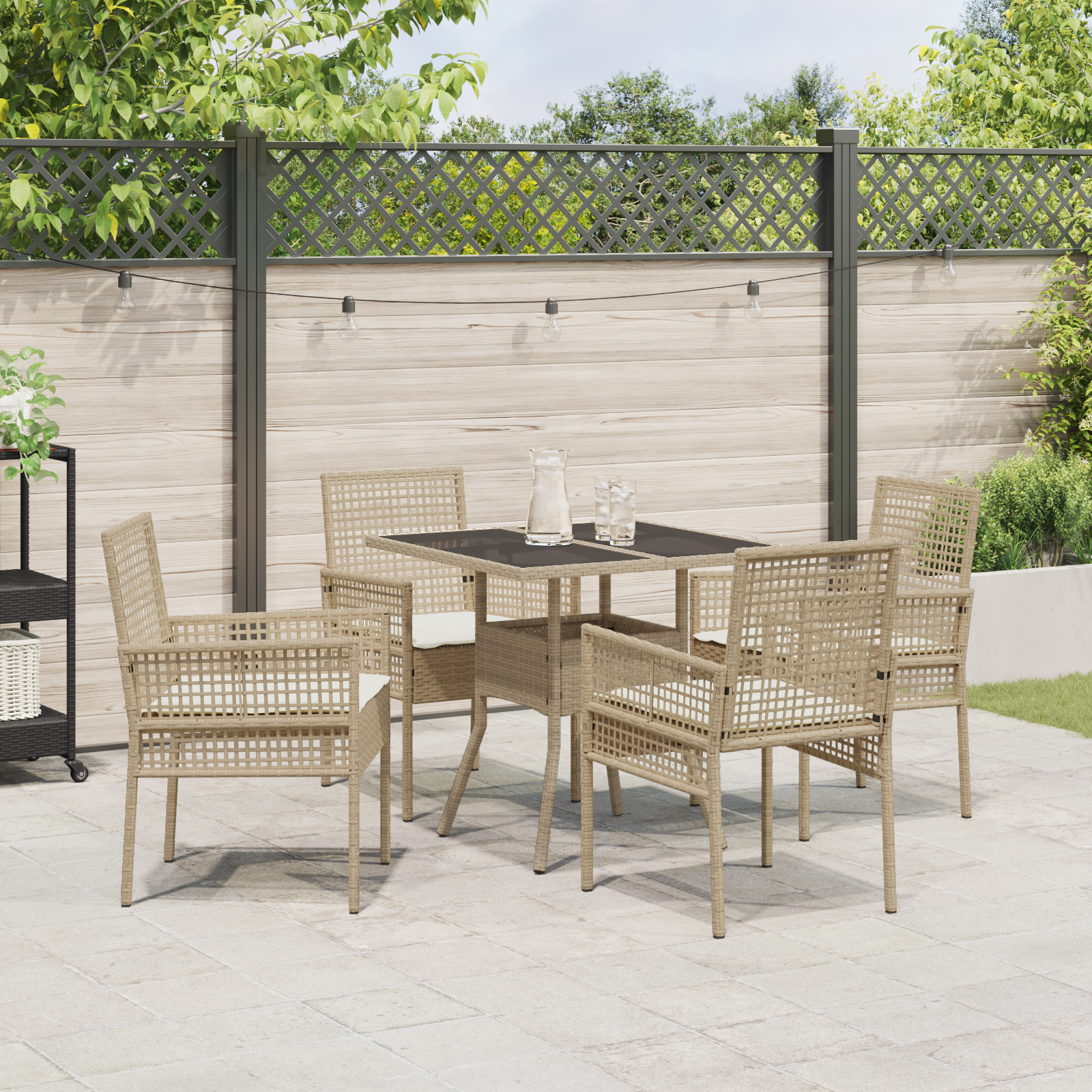 5 Piece Garden Dining Set Beige Poly Rattan - Image 4