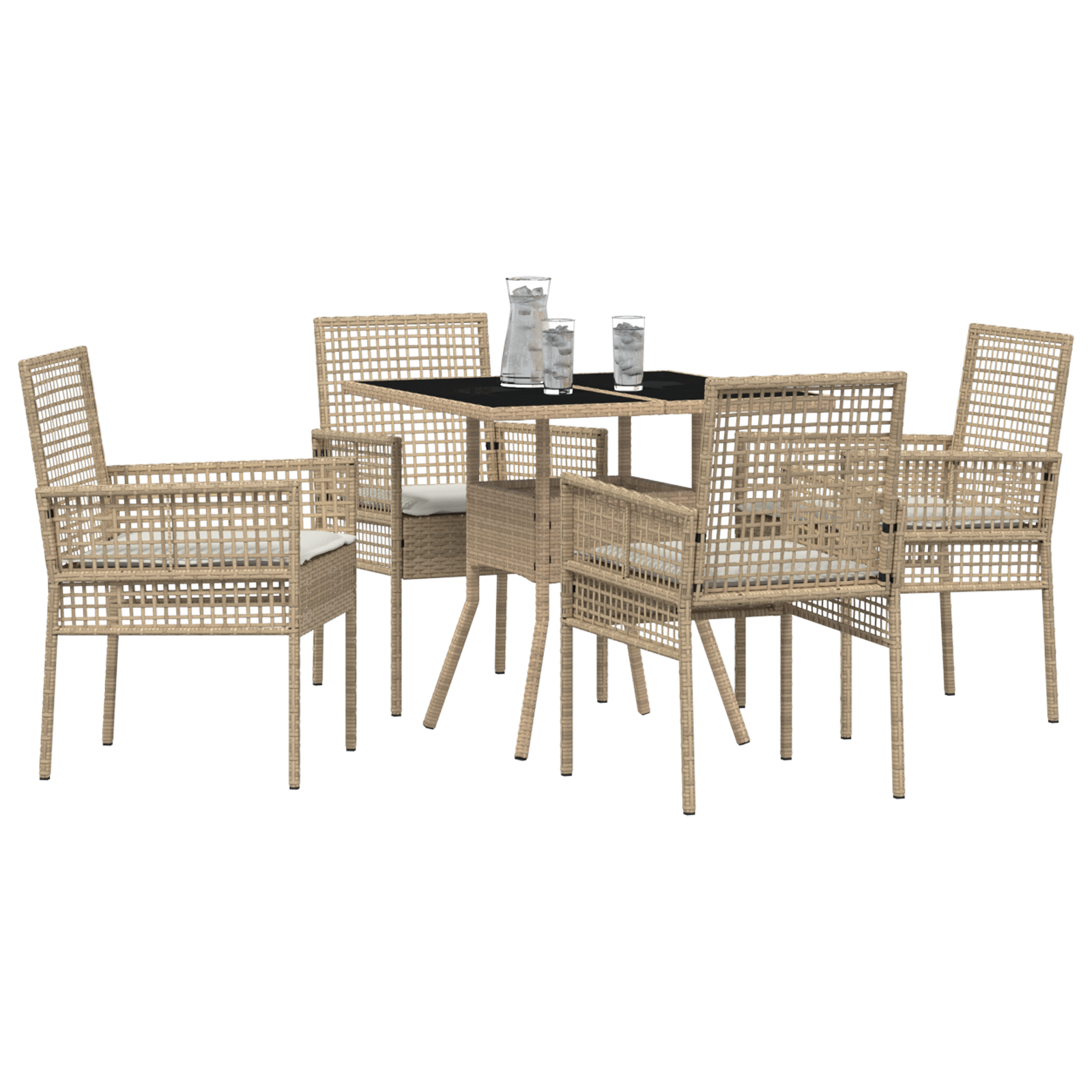 5 Piece Garden Dining Set Beige Poly Rattan - Image 3