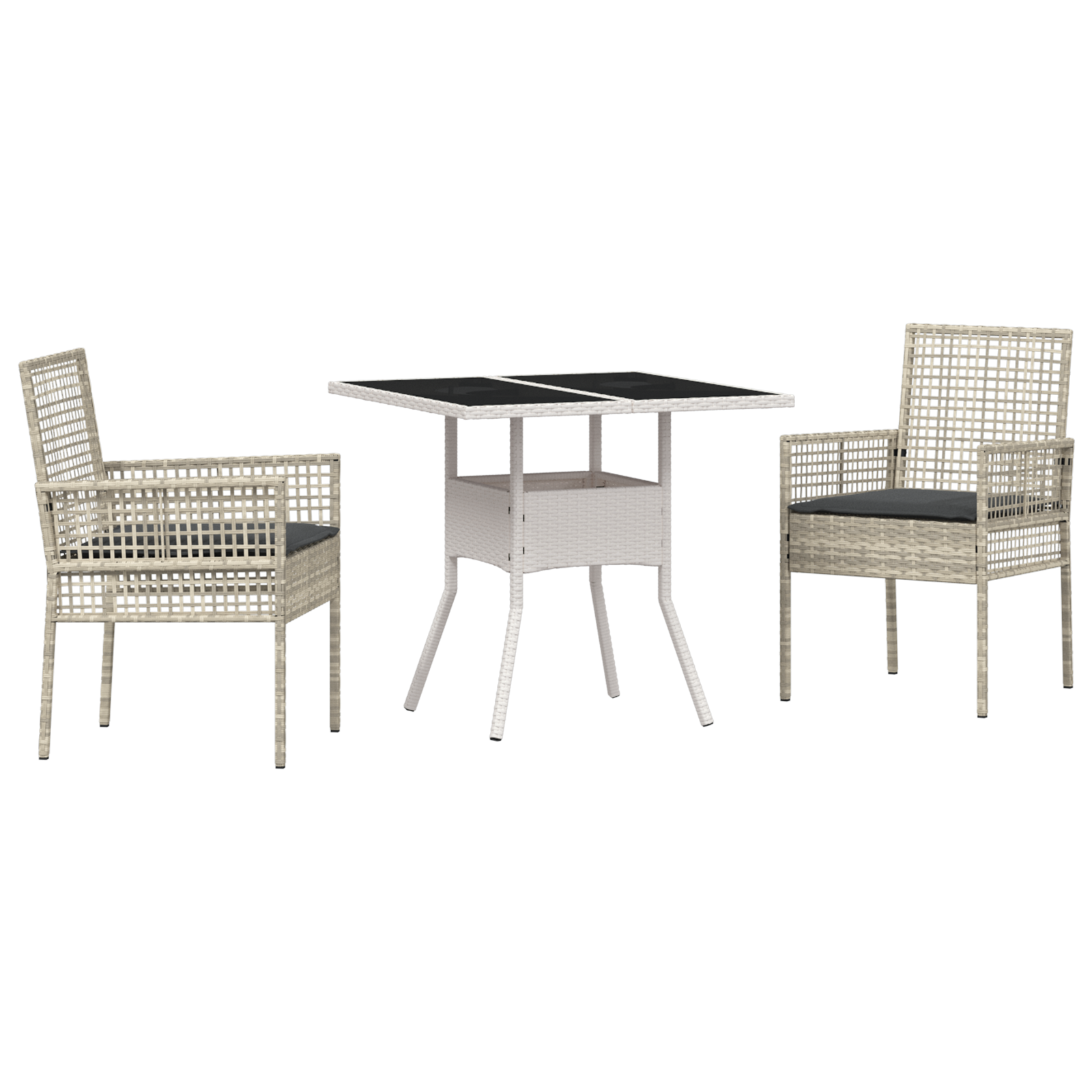 3 Piece Garden Dining Set Light Grey Poly Rattan - Image 2