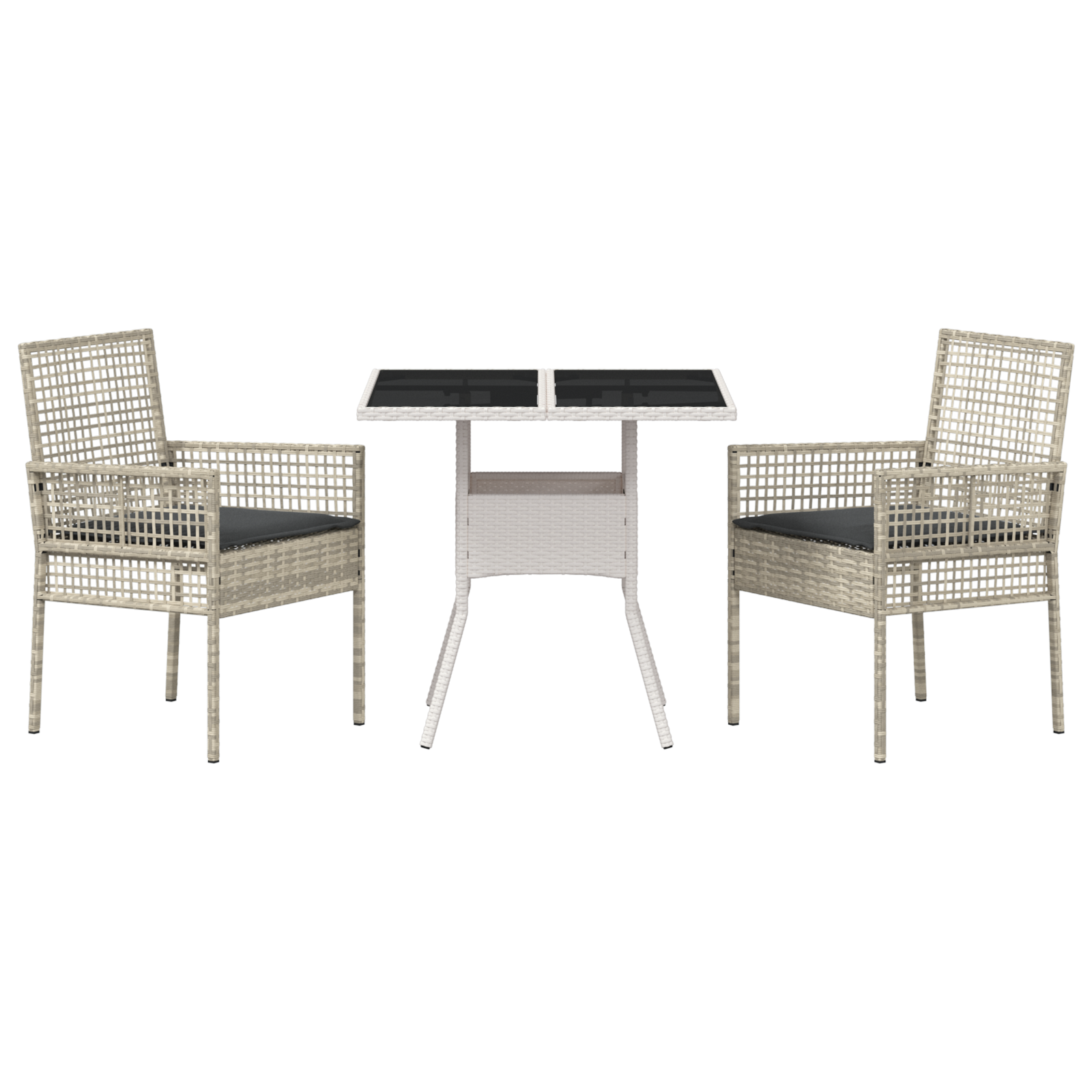 3 Piece Garden Dining Set Light Grey Poly Rattan - Image 7