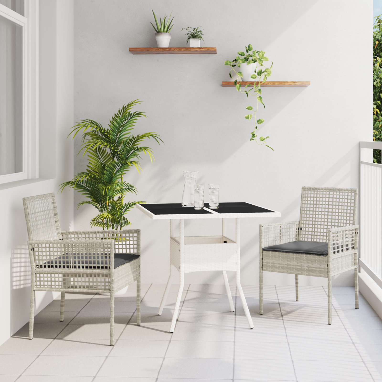 3 Piece Garden Dining Set Light Grey Poly Rattan