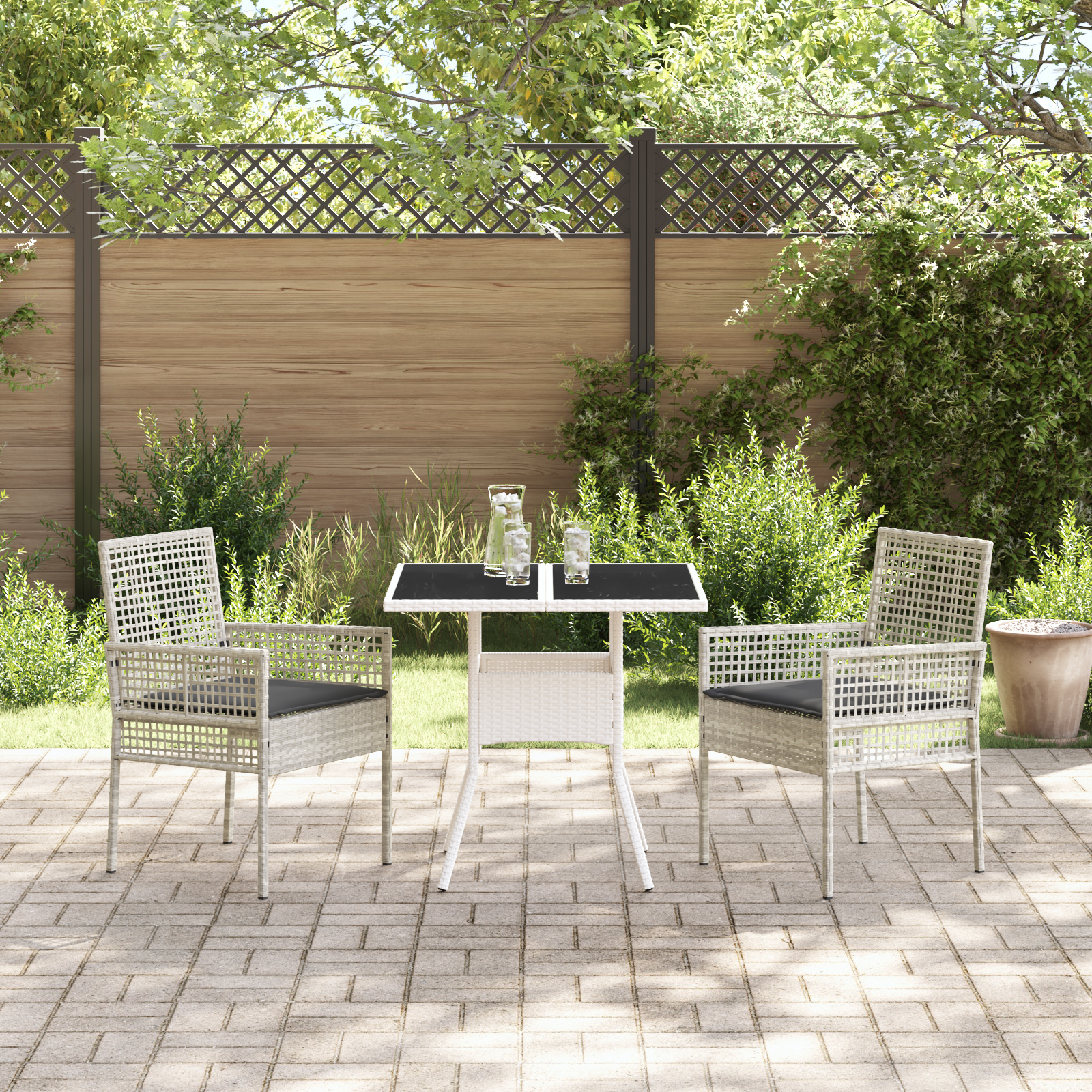 3 Piece Garden Dining Set Light Grey Poly Rattan - Image 4
