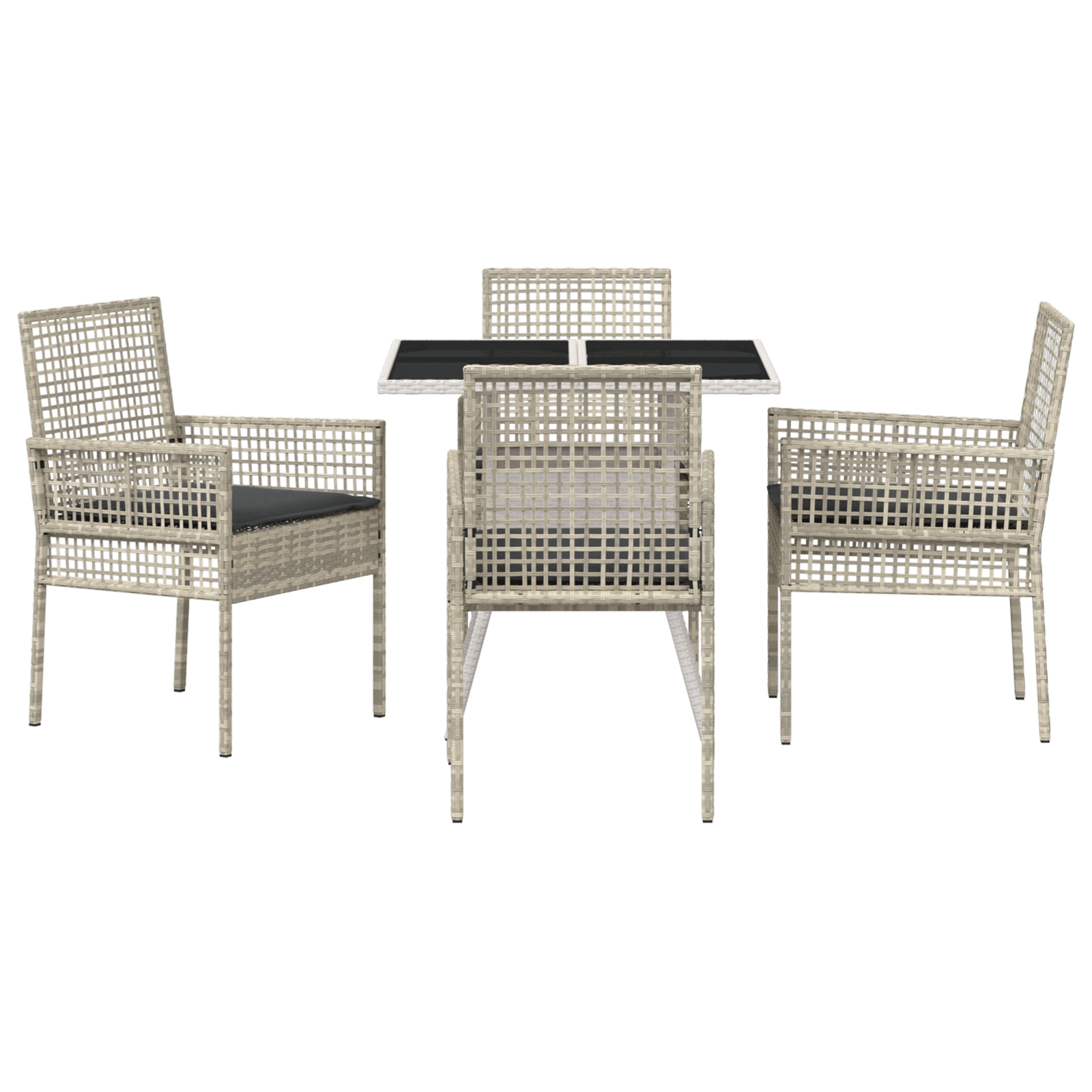 5 Piece Garden Dining Set Light Grey Poly Rattan - Image 7