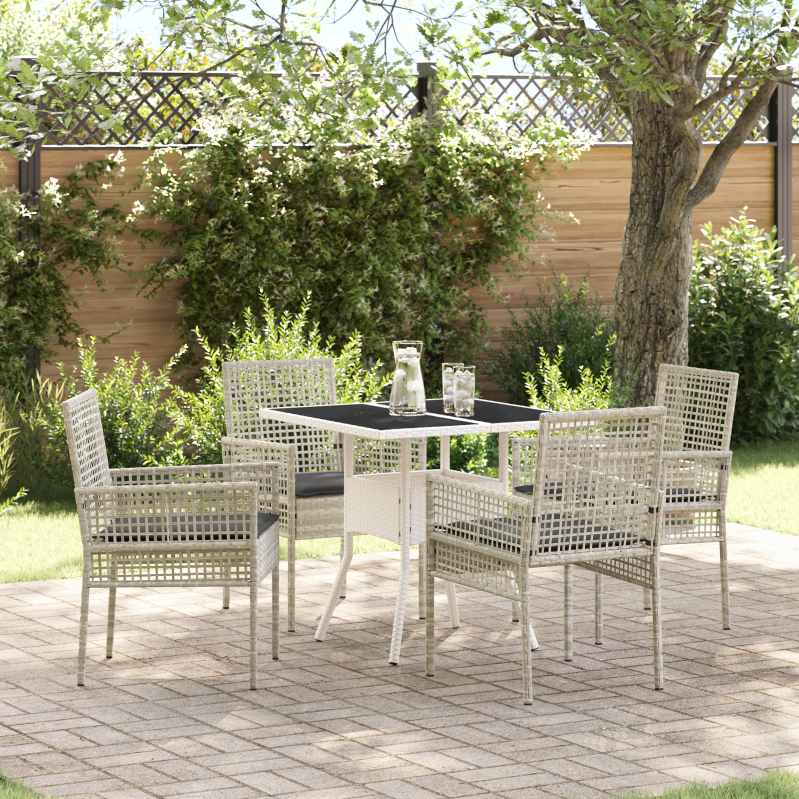 5 Piece Garden Dining Set Light Grey Poly Rattan